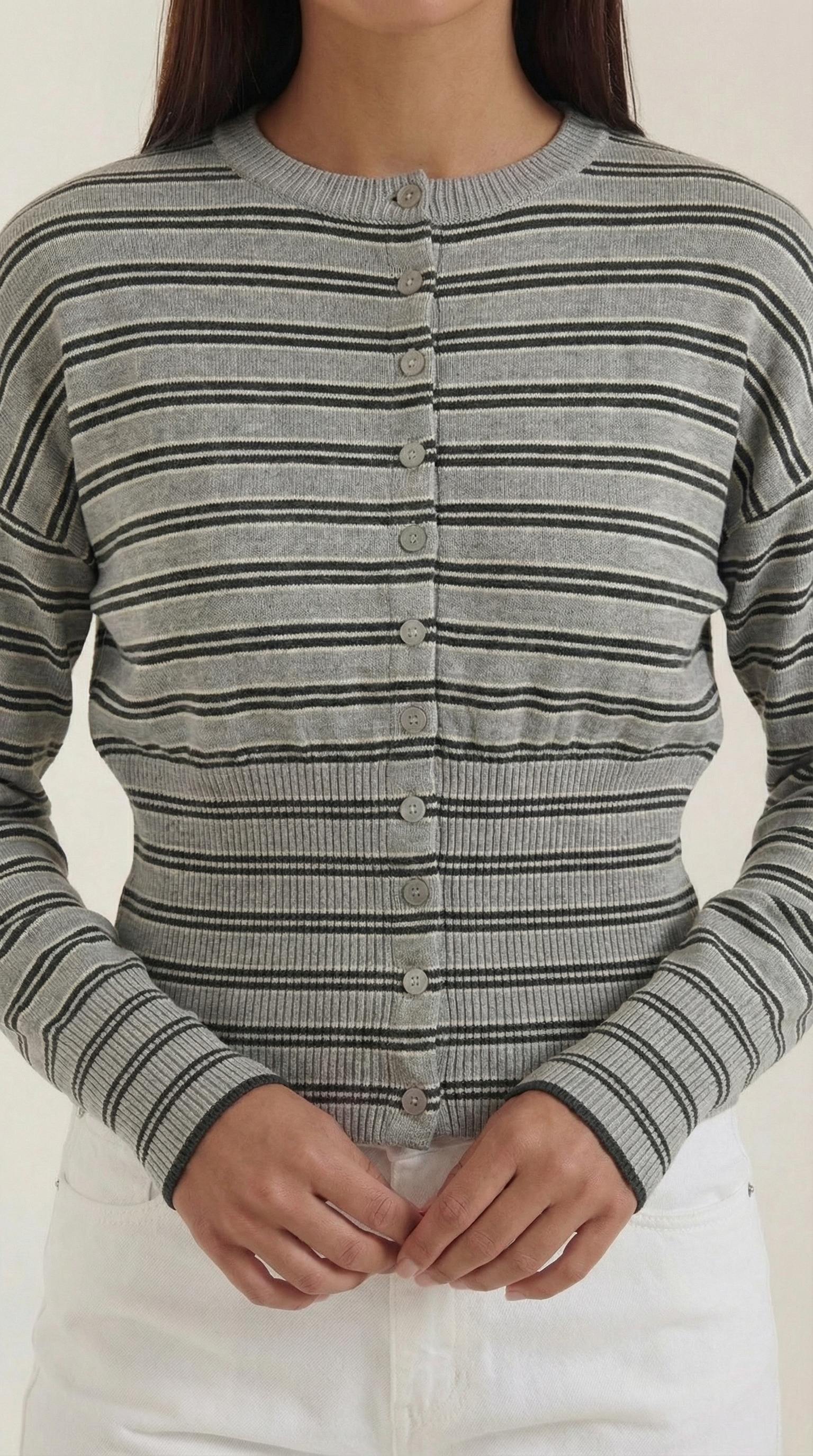 Cardigan Donna a Righe Cropped Morbido Rétro