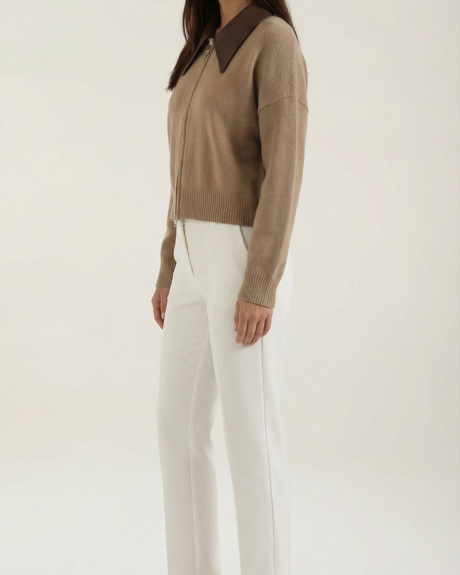 Cardigan Corto Donna con Colletto a Contrasto Preppy