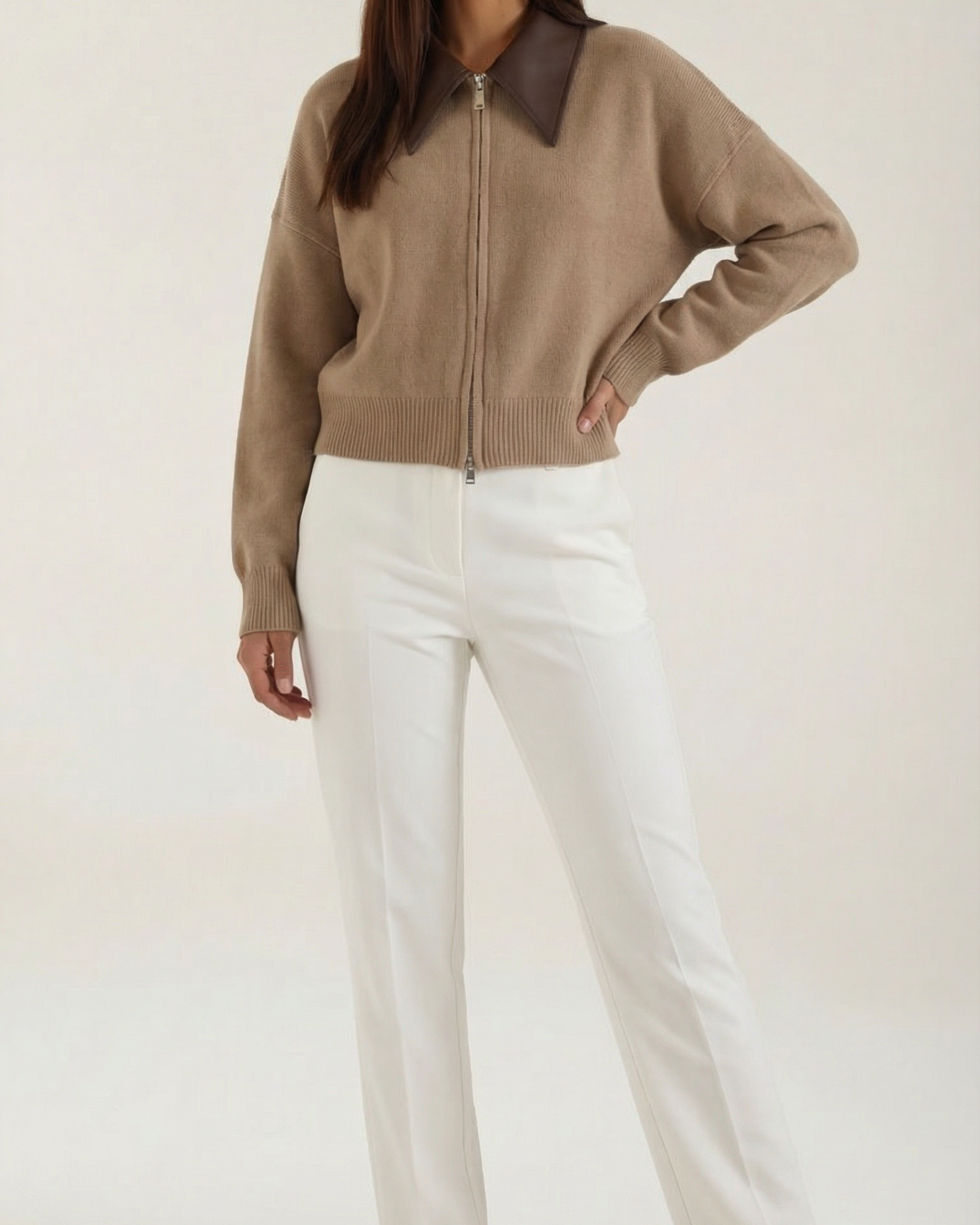 Cardigan Corto Donna con Colletto a Contrasto Preppy