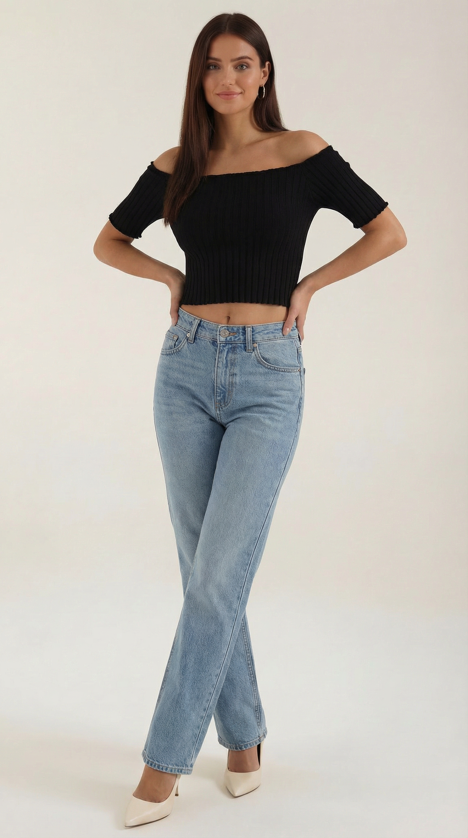 Top Corto Donna a Righe Scollo Quadrato Femminile