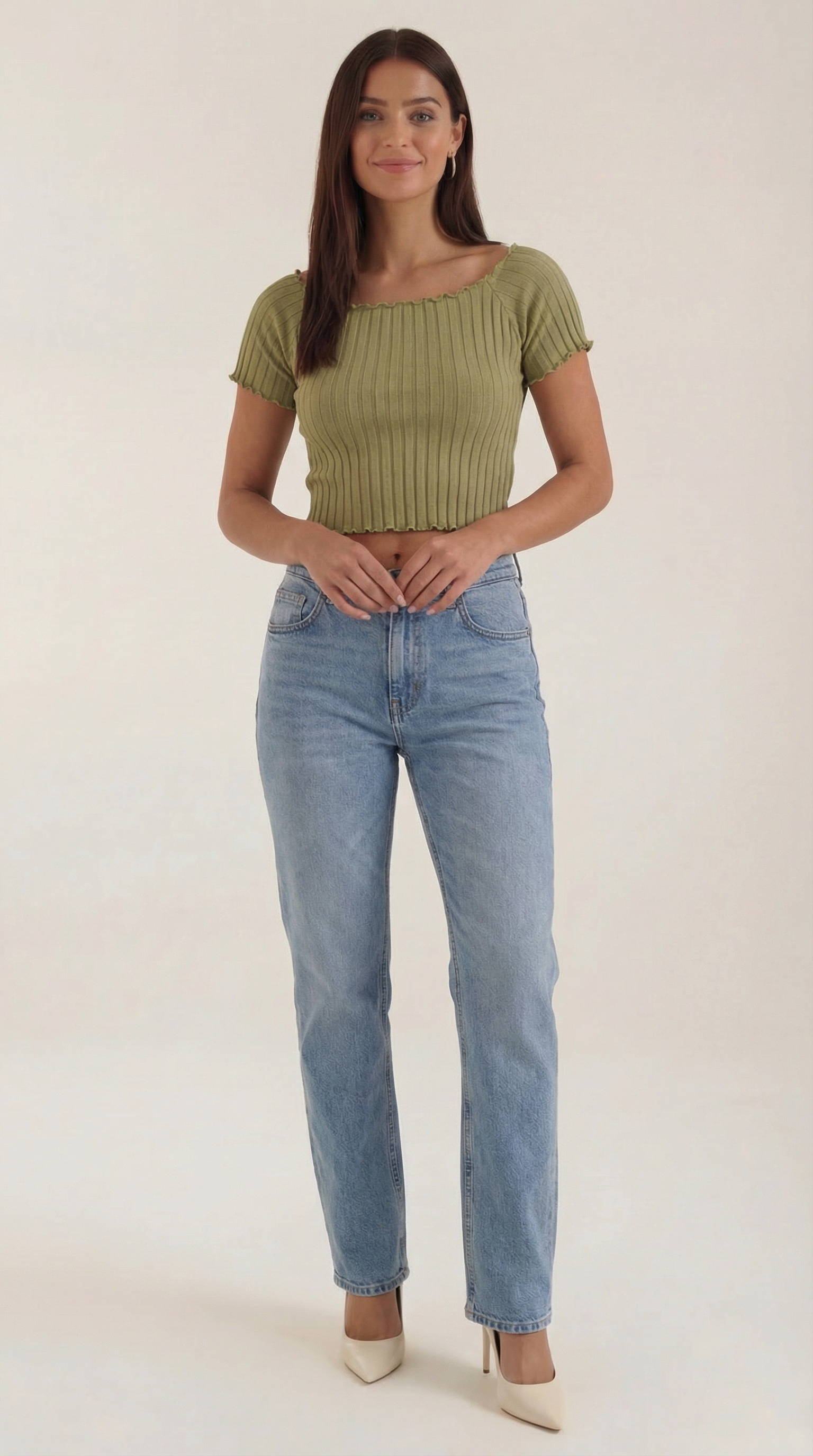 Top Corto Donna a Righe Scollo Quadrato Femminile