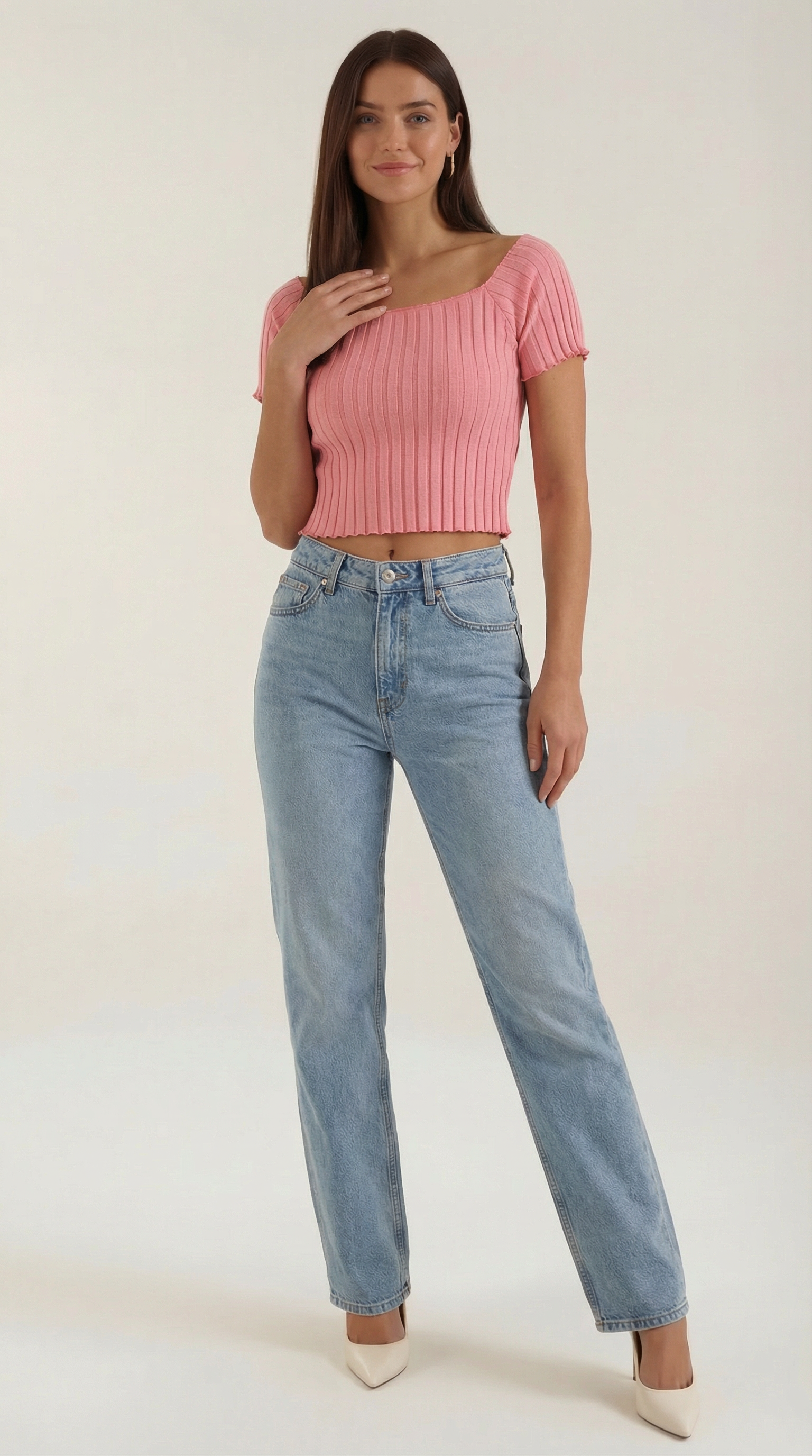 Top Corto Donna a Righe Scollo Quadrato Femminile
