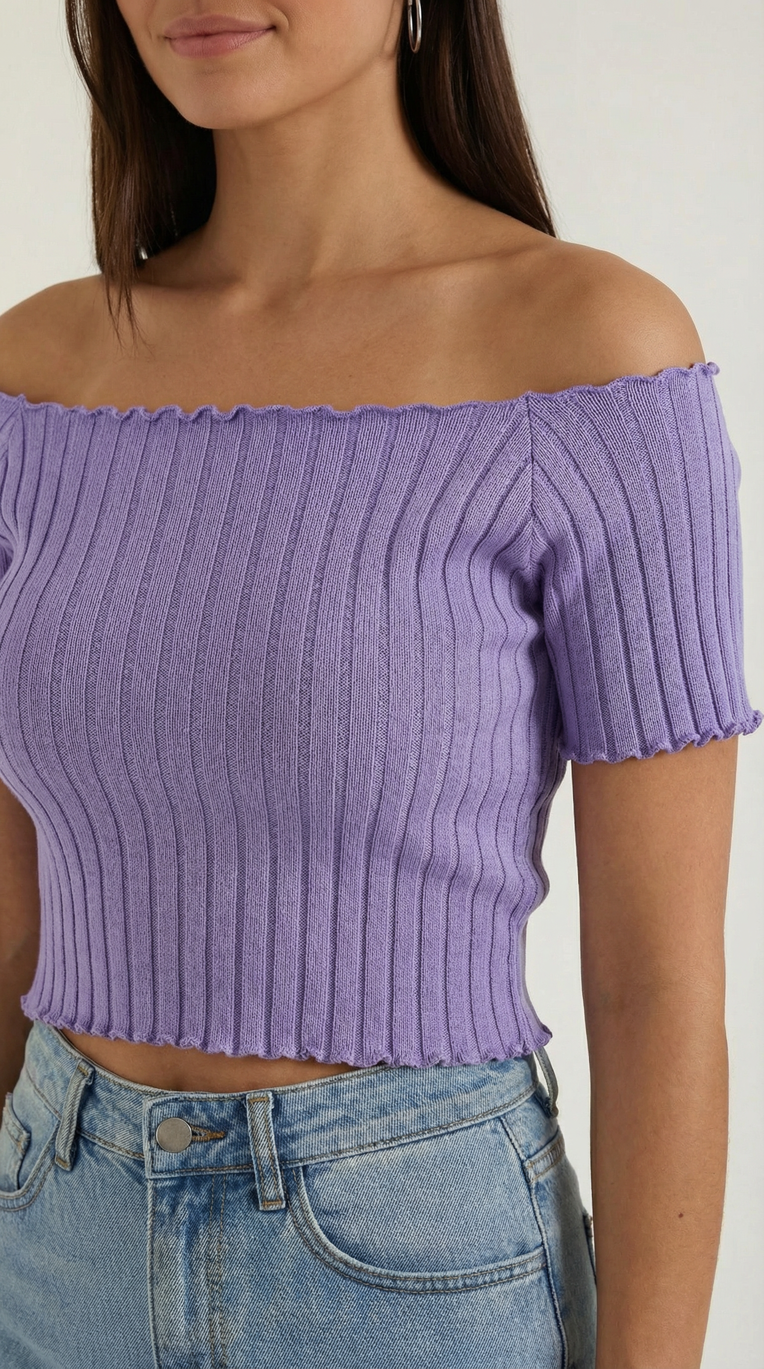 Top Corto Donna a Righe Scollo Quadrato Femminile