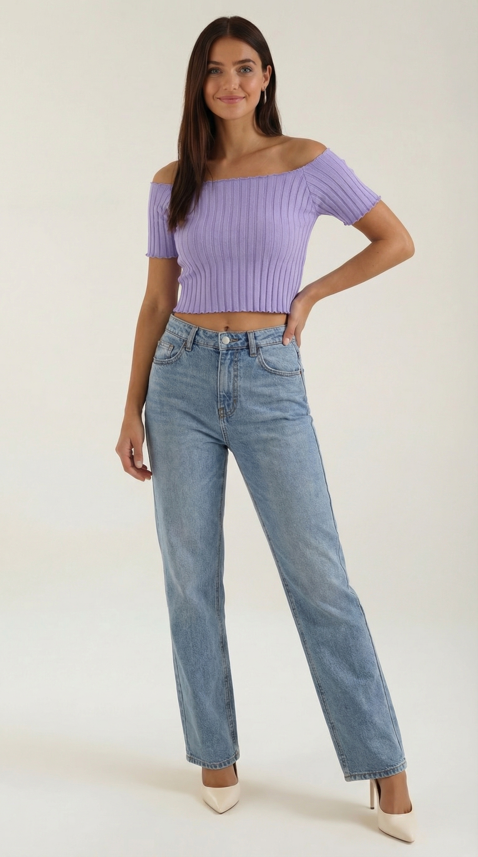 Top Corto Donna a Righe Scollo Quadrato Femminile