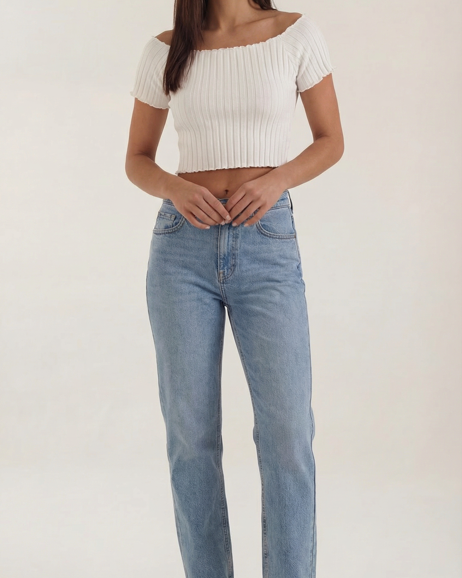 Top Corto Donna a Righe Scollo Quadrato Femminile