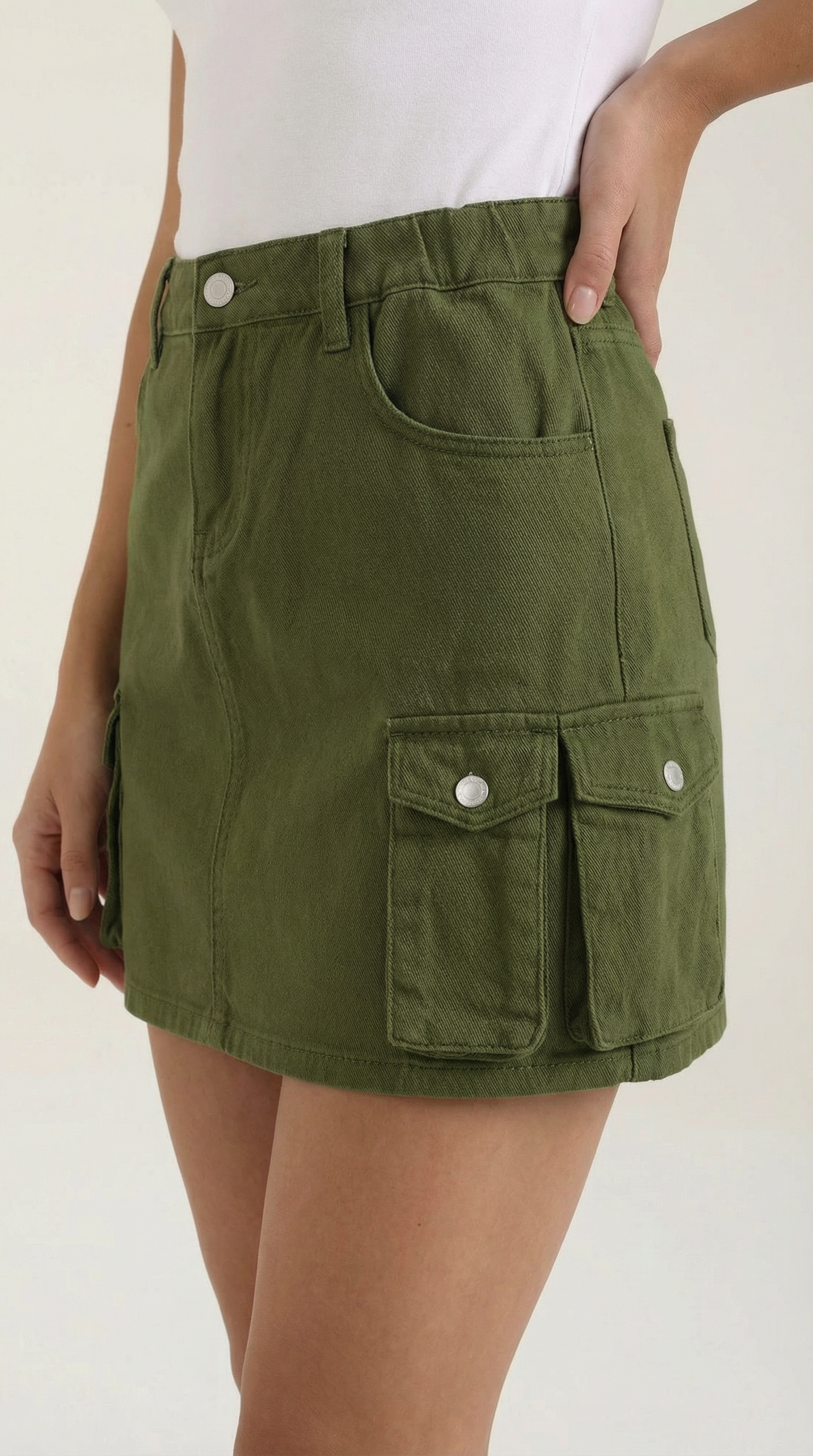 Gonna Cargo Donna Mini Tasche Urban Tessuto Premium