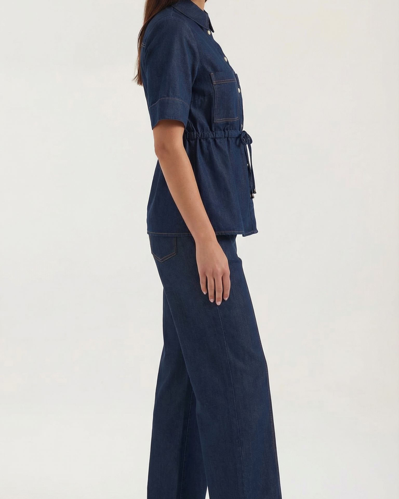 Top Donna Coordinato in Denim Colletto Classico