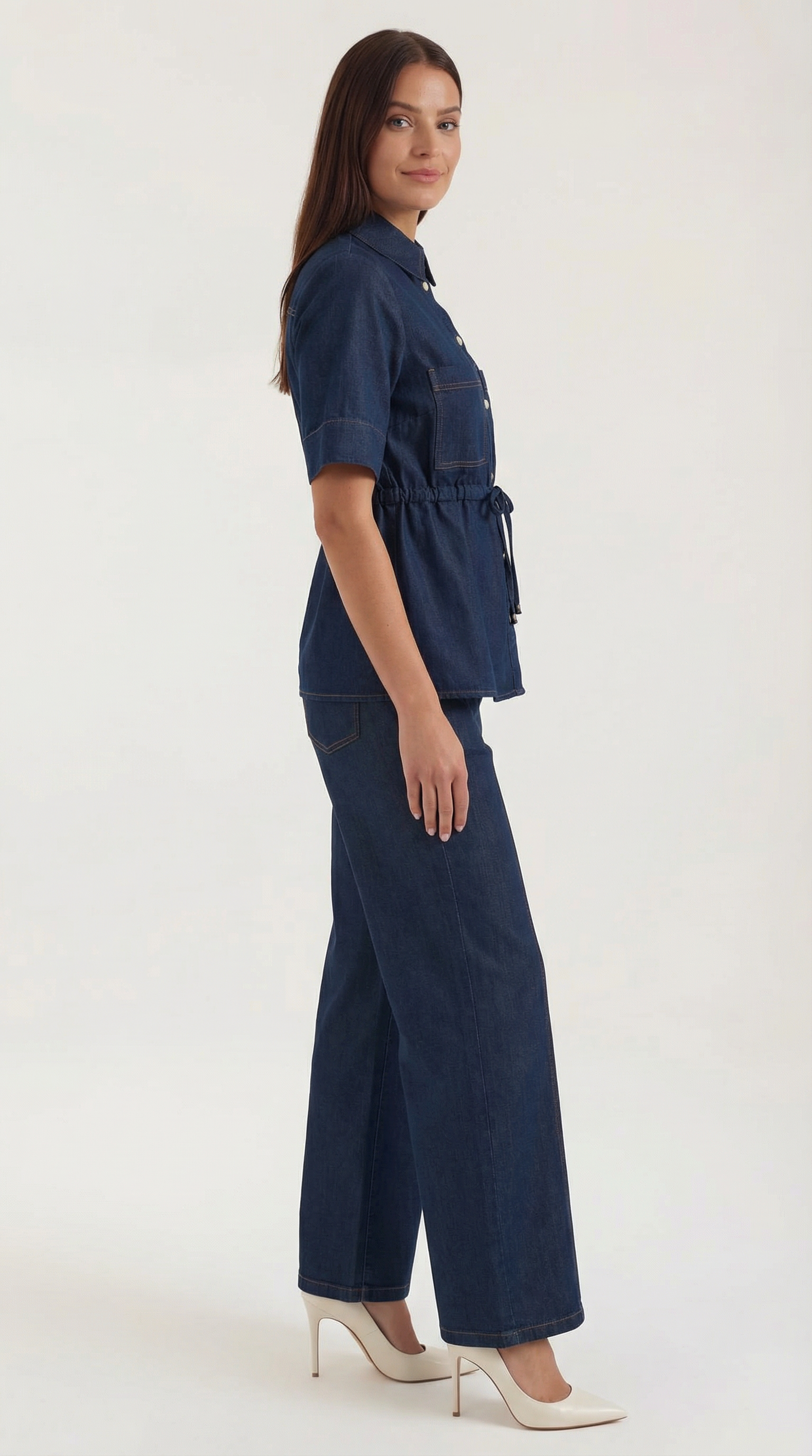 Top Donna Coordinato in Denim Colletto Classico