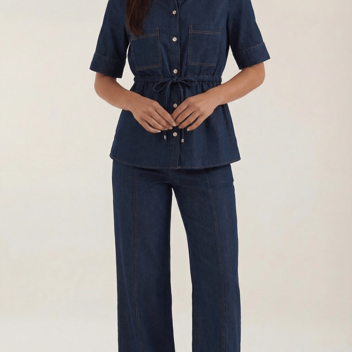 Aurazio Pantaloni in Denim a Gamba Larga da Donna