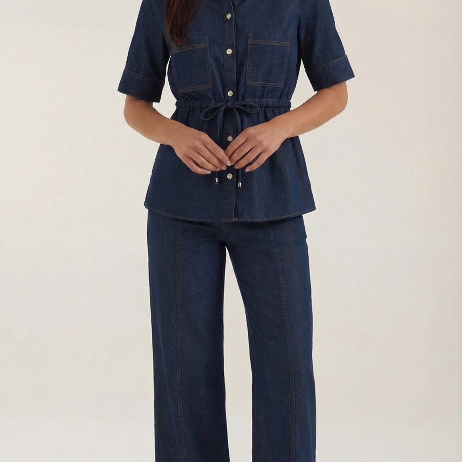 Aurazio Pantaloni in Denim a Gamba Larga da Donna