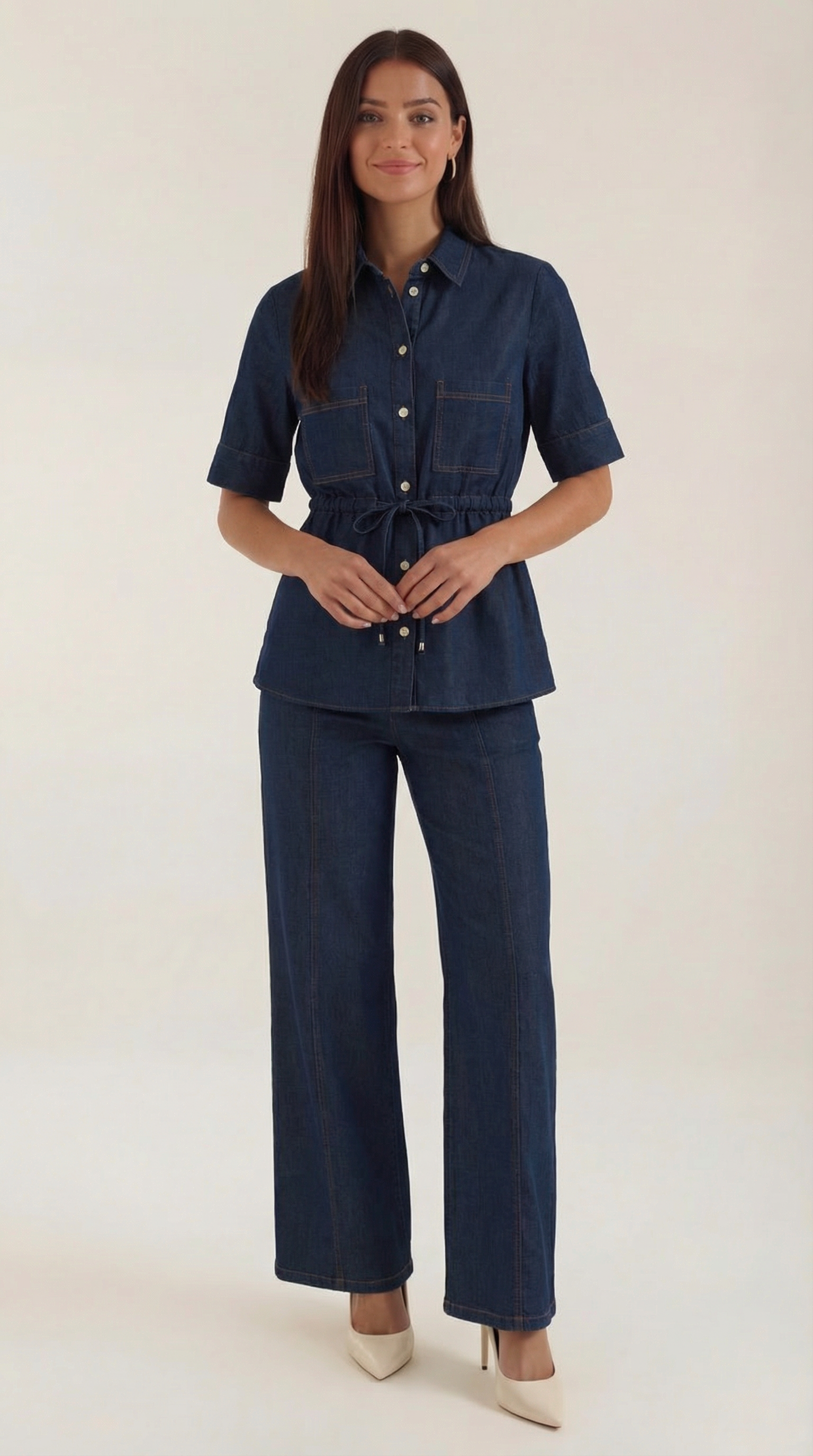 Top Donna Coordinato in Denim Colletto Classico