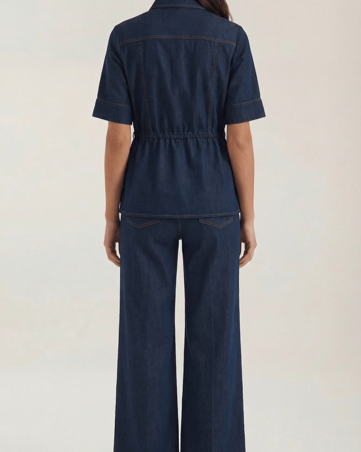 Aurazio Pantaloni in Denim a Gamba Larga da Donna