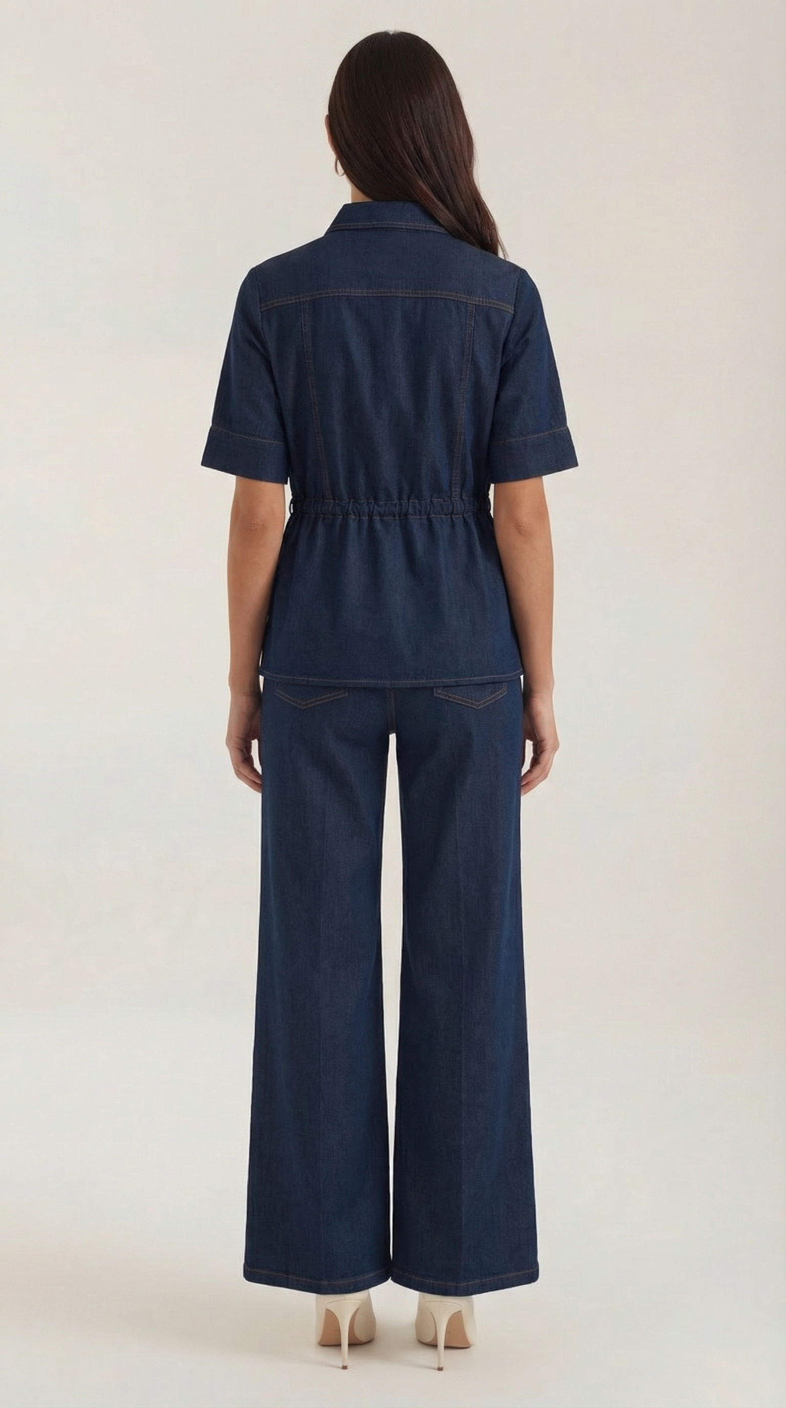 Top Donna Coordinato in Denim Colletto Classico