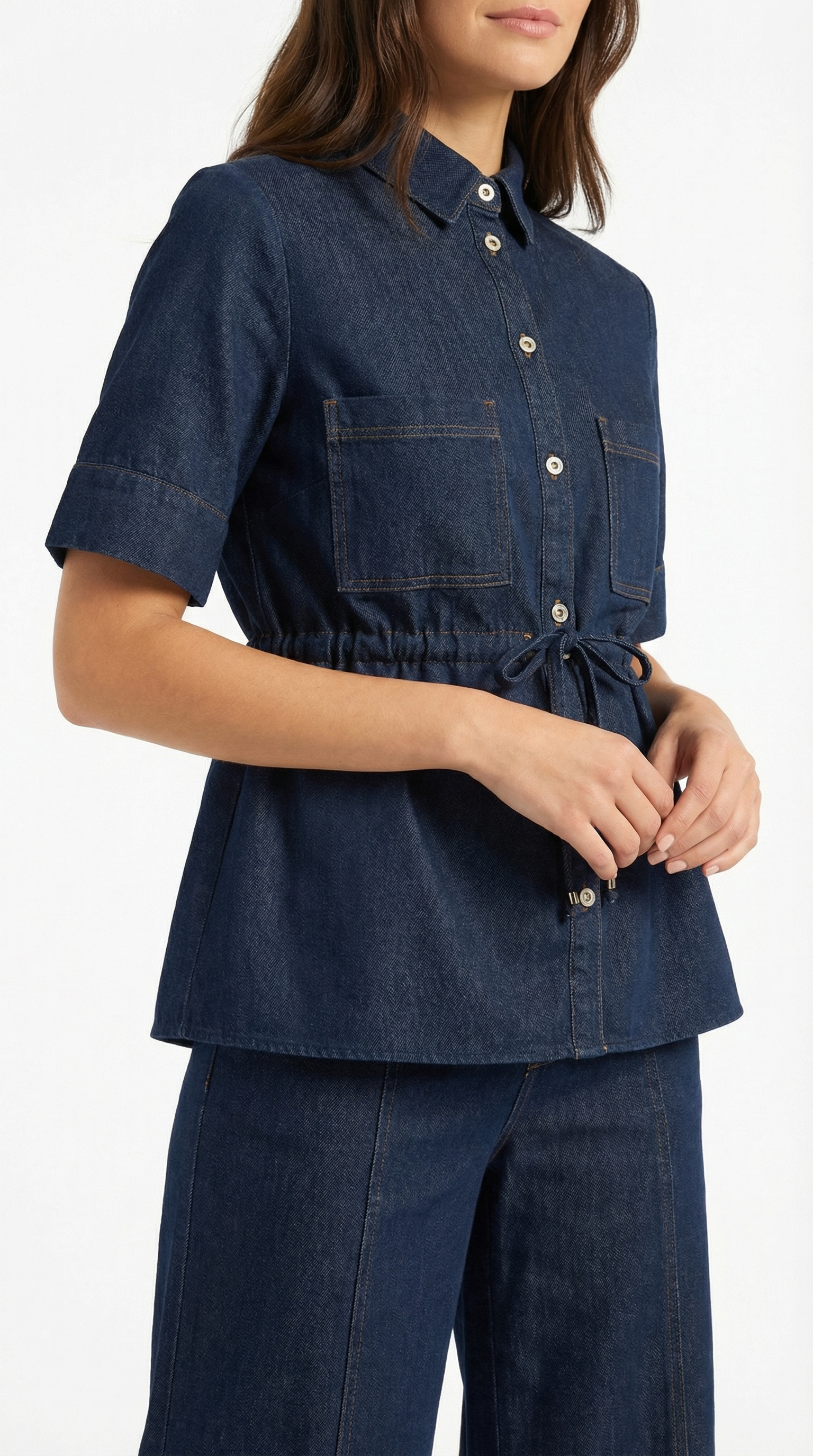 Top Donna Coordinato in Denim Colletto Classico