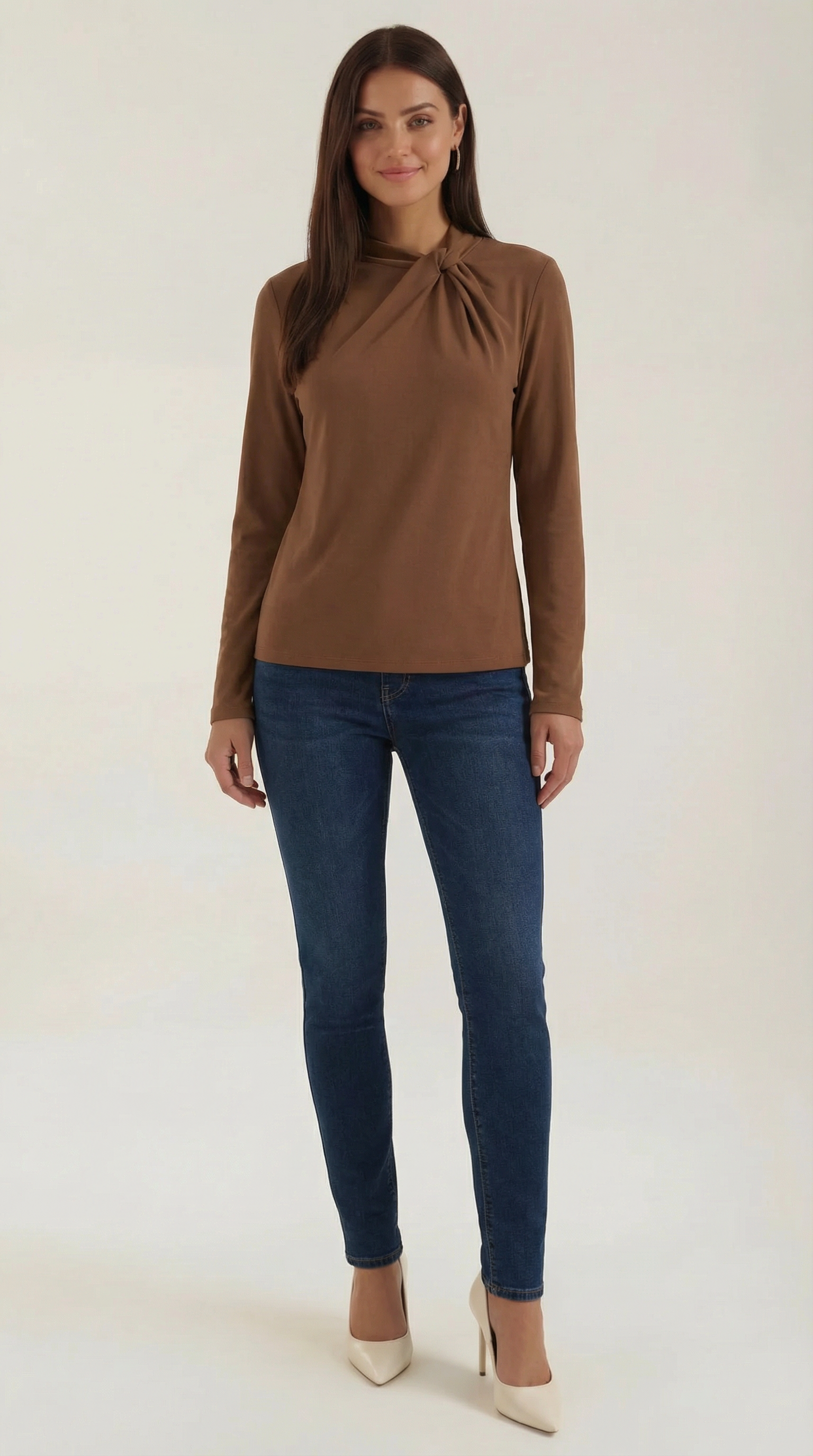 Aurazio Blusa con Nodo al Collo Alto da Donna