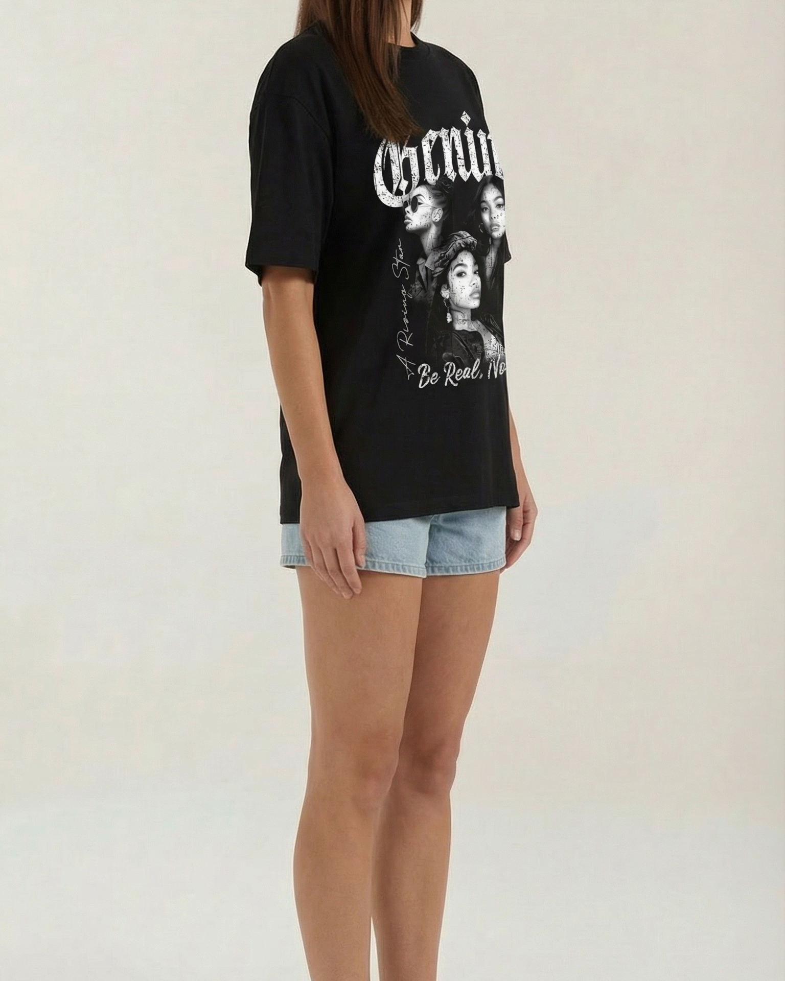 T-Shirt Donna Grafica Oversize Spalle Cadenti Stampa