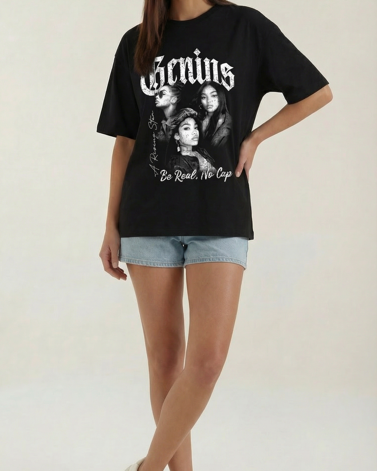 T-Shirt Donna Grafica Oversize Spalle Cadenti Stampa