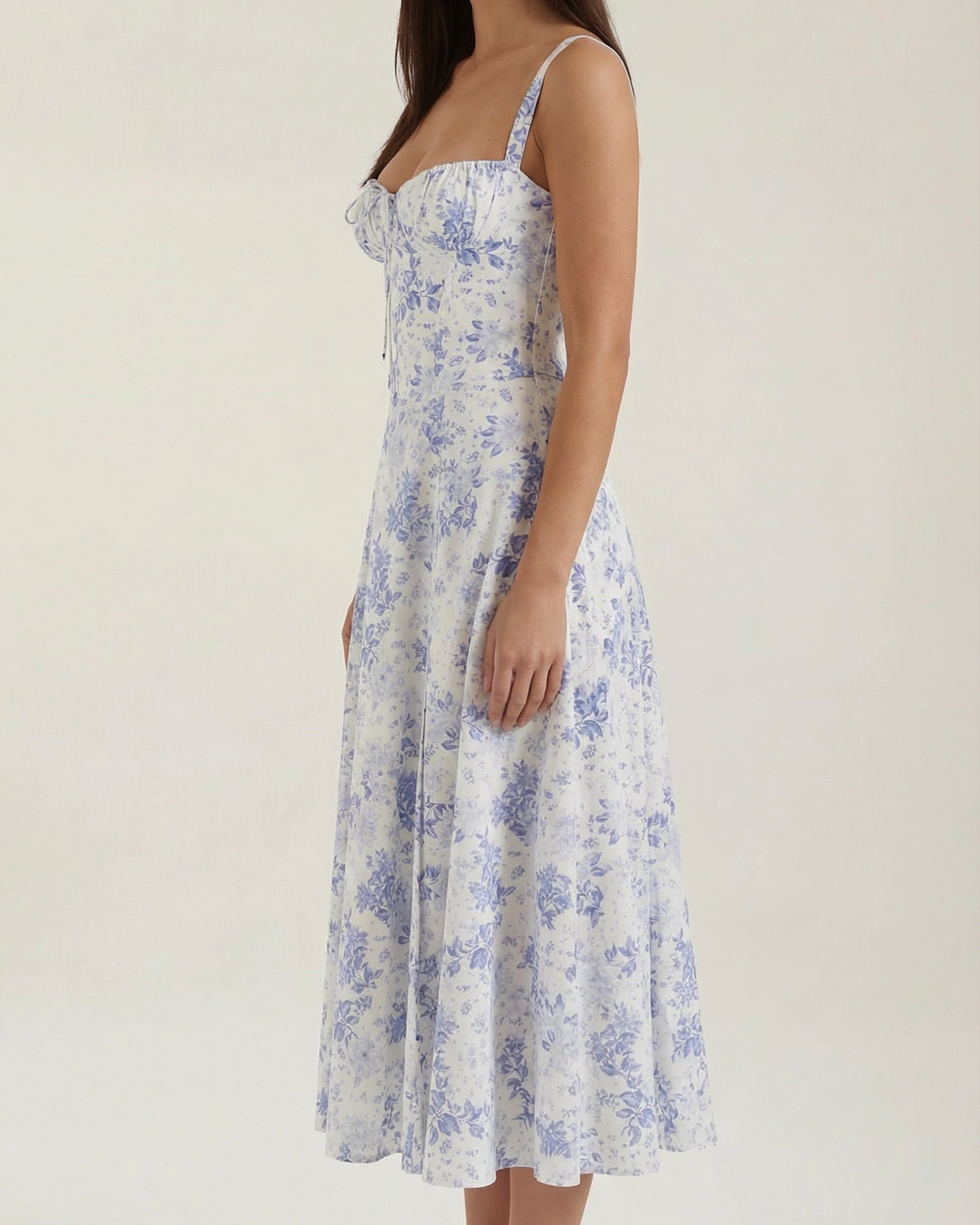 Abito Midi Donna Floreale Scollo a Cuore Cottage Core