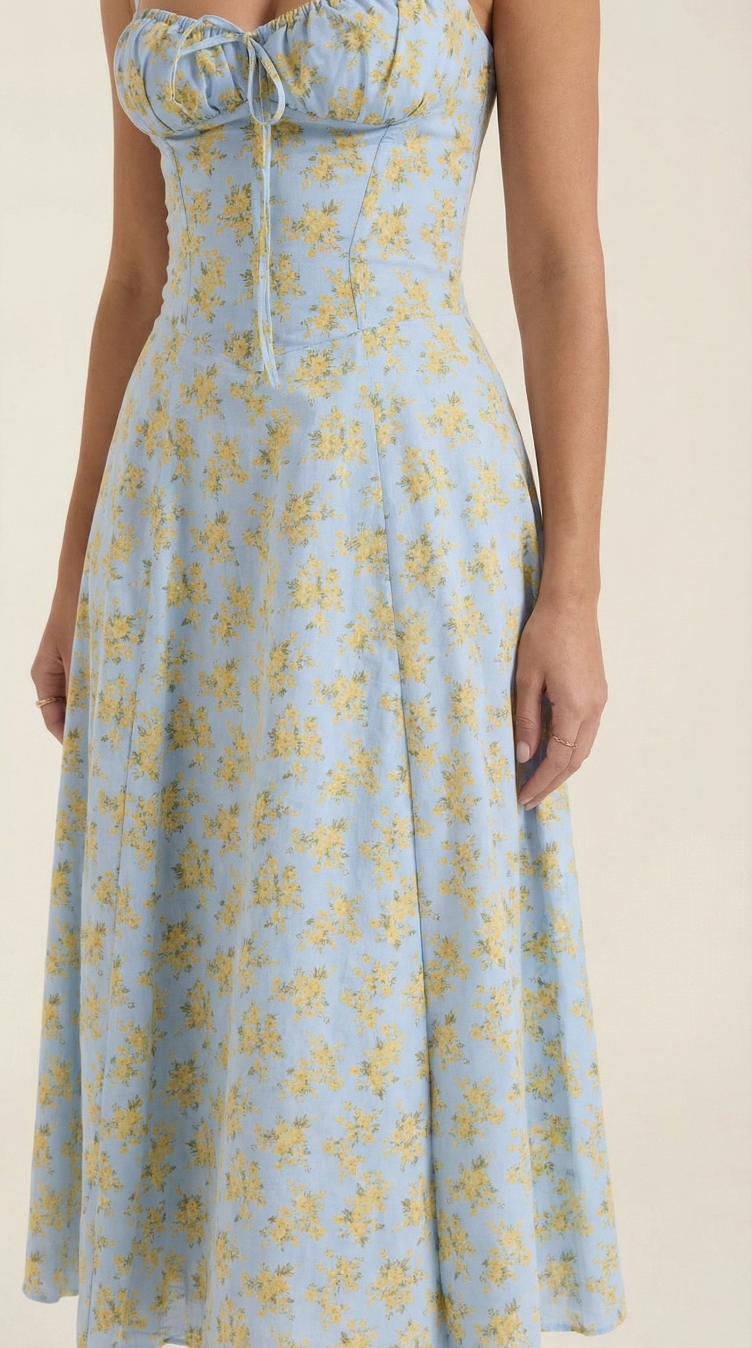 Abito Midi Donna Estivo Scollo a Cuore Lacci Floreale
