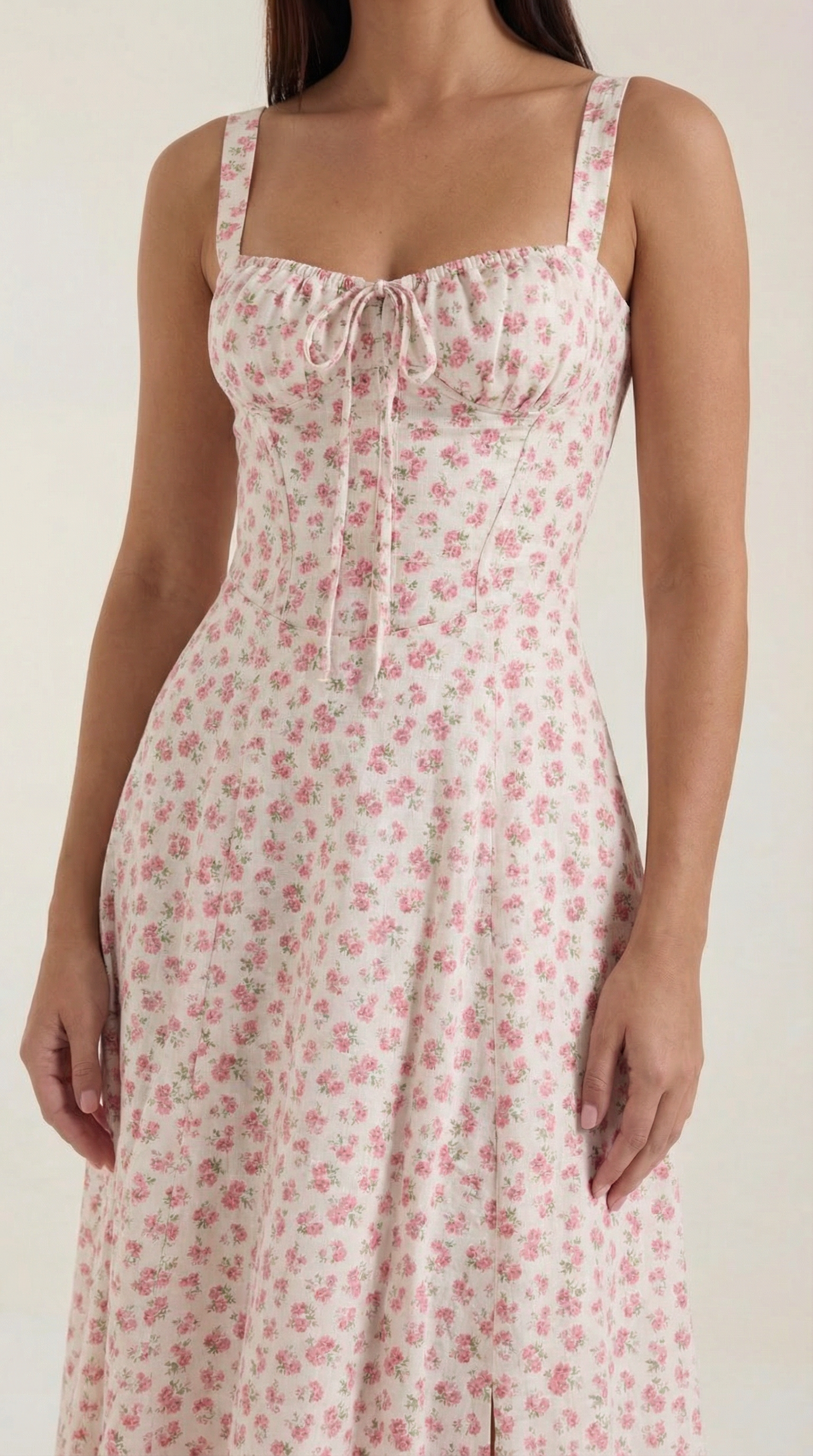 Abito Midi Donna Estivo Scollo a Cuore Lacci Floreale
