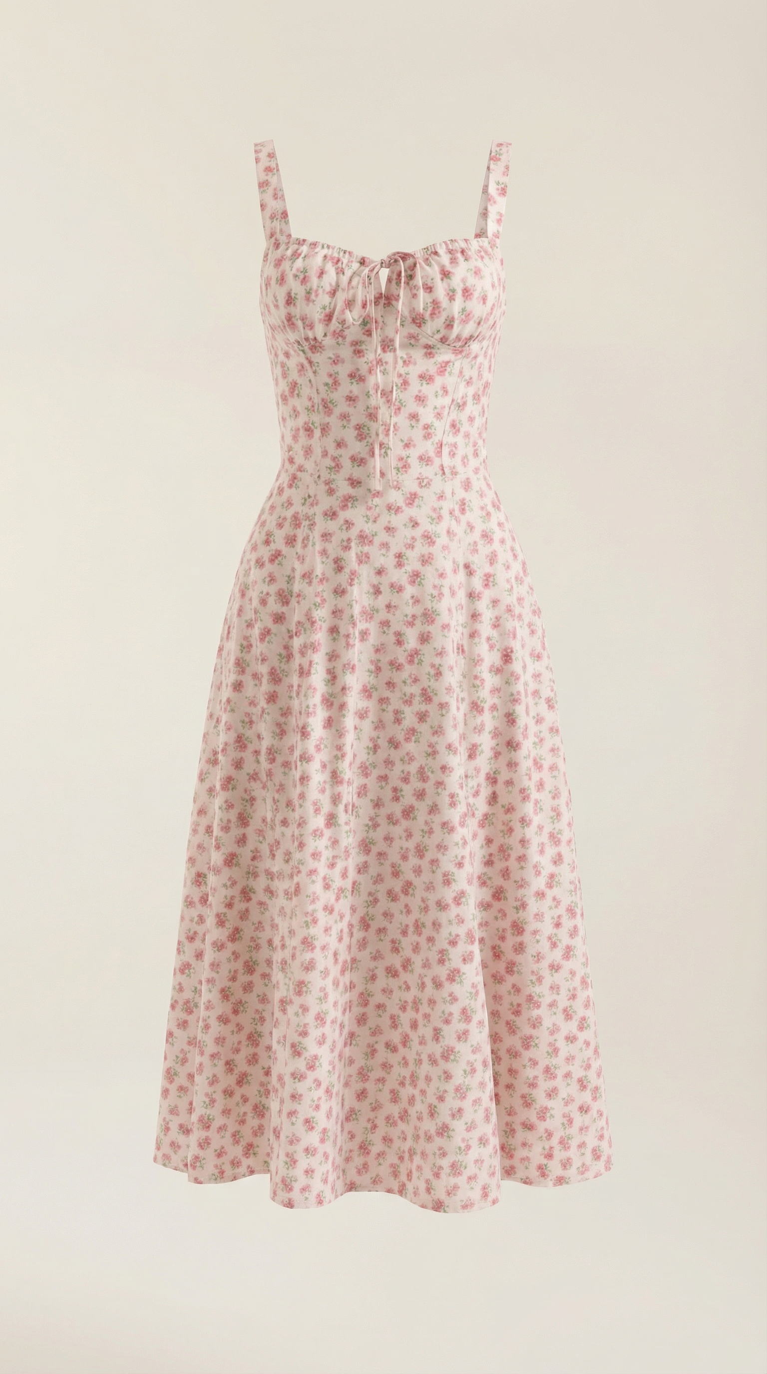 Abito Midi Donna Estivo Scollo a Cuore Lacci Floreale
