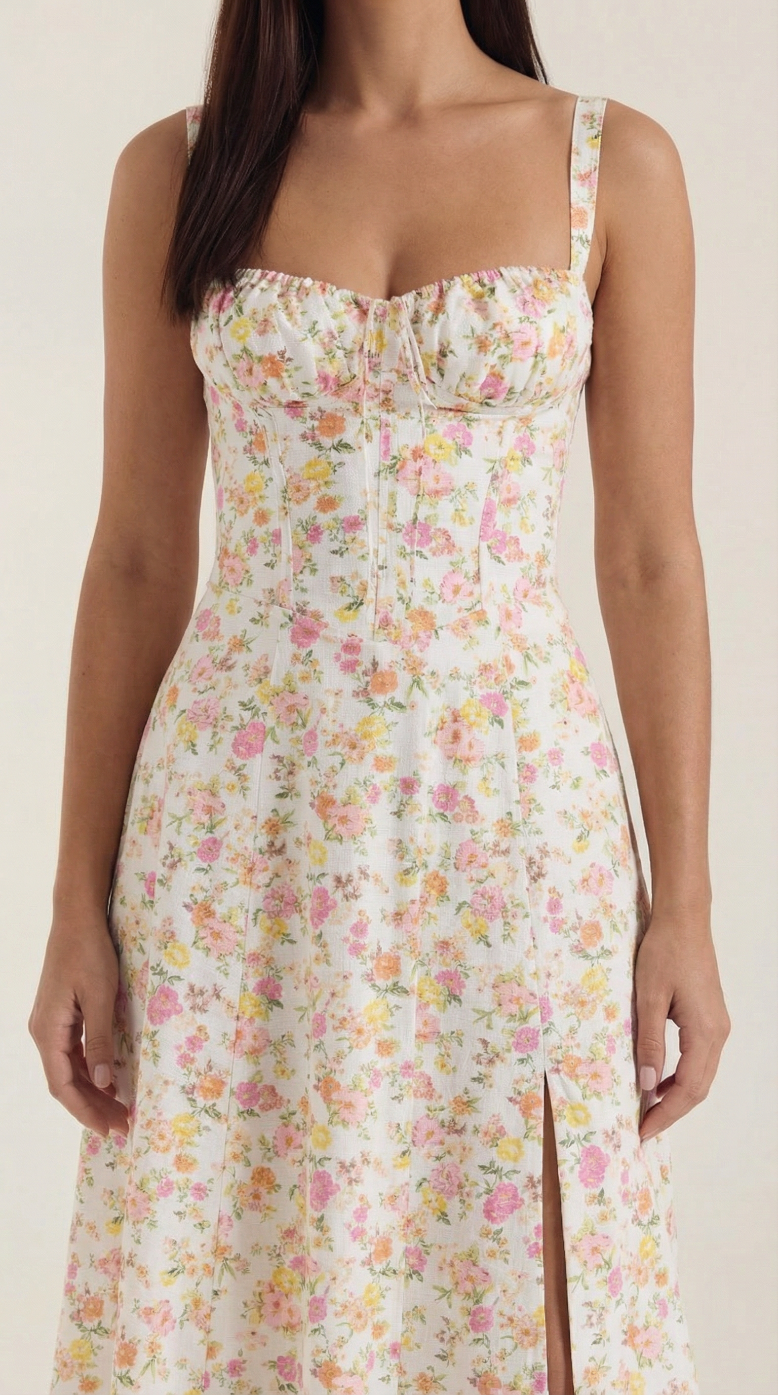Abito Midi Donna Estivo Scollo a Cuore Lacci Floreale