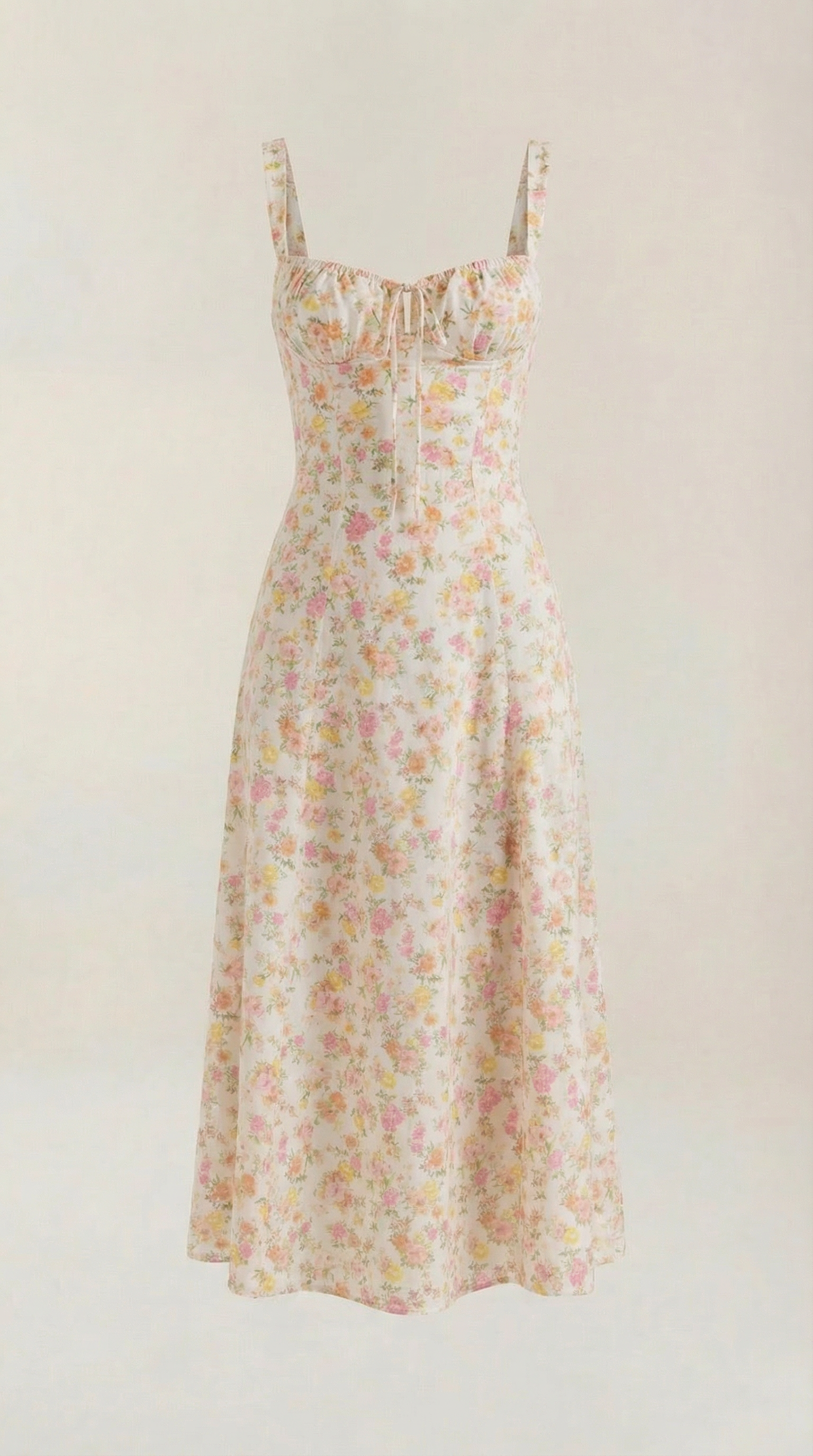 Abito Midi Donna Estivo Scollo a Cuore Lacci Floreale