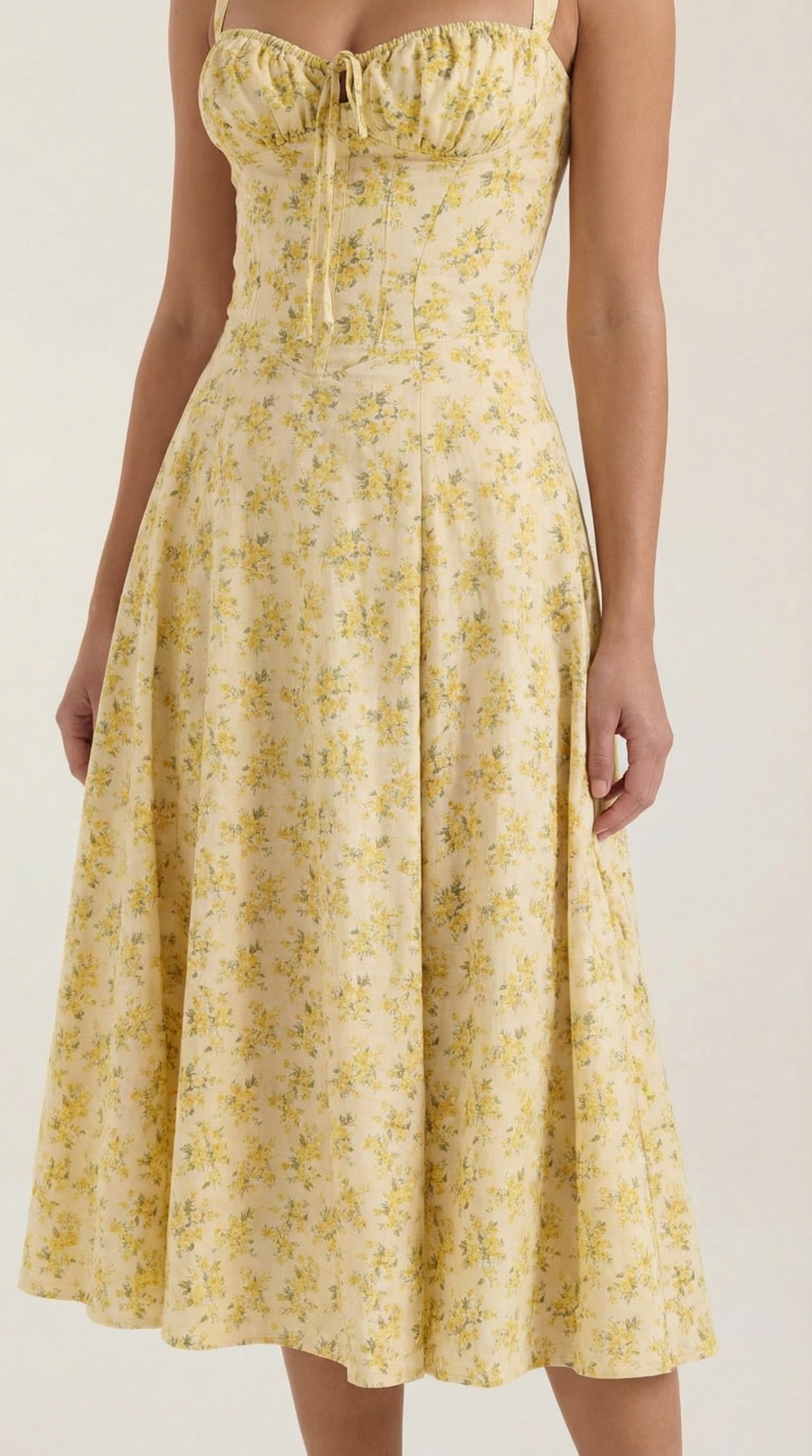 Abito Midi Donna Estivo Scollo a Cuore Lacci Floreale