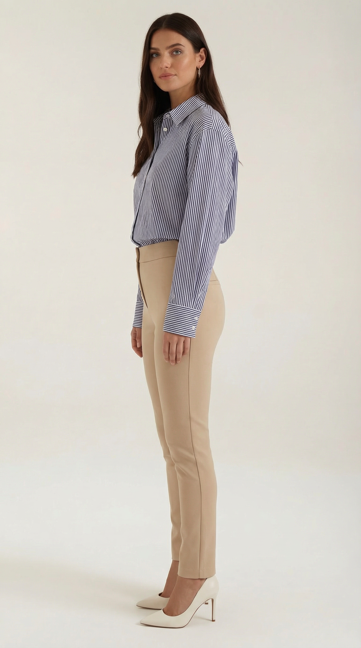 Blusa Donna a Righe Maniche Lunghe in Poplin Elegante