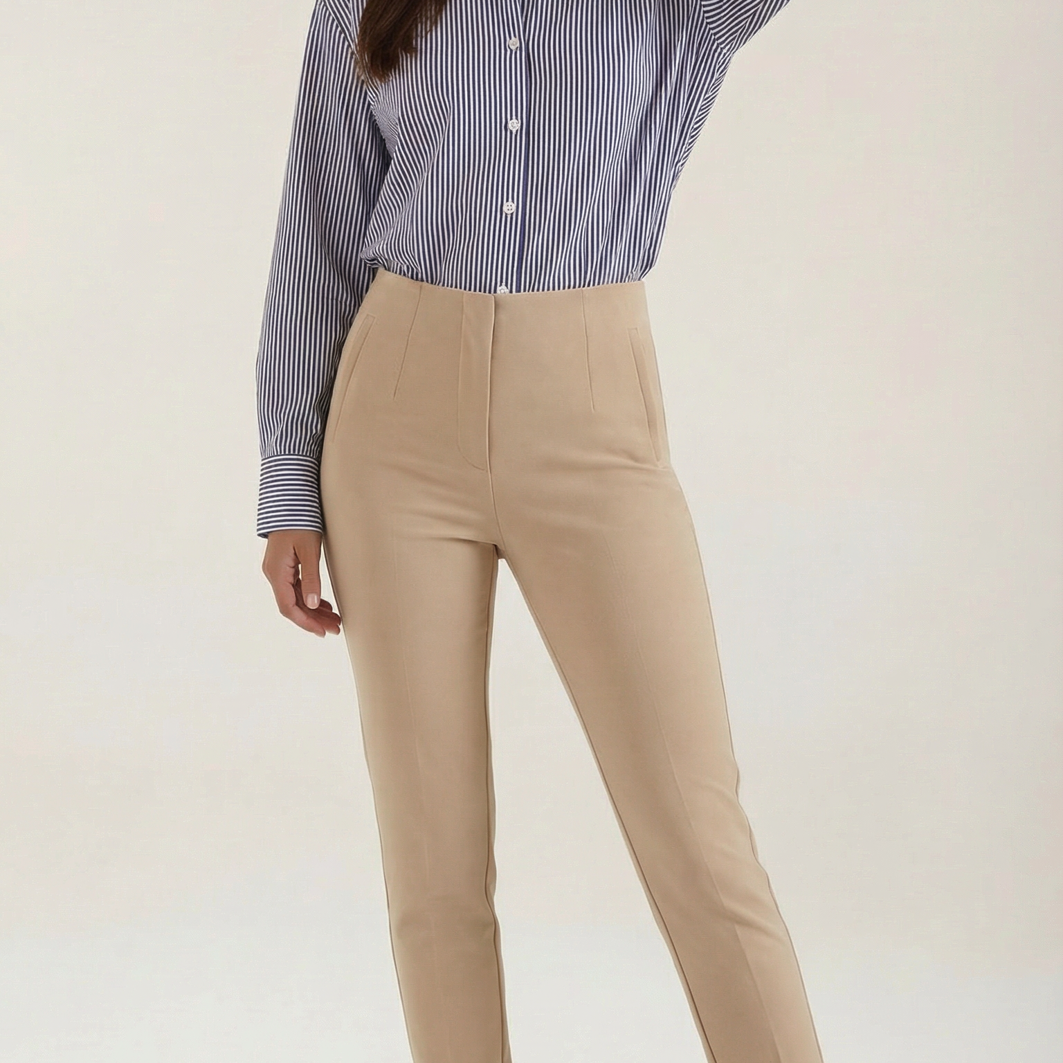 Blusa Donna a Righe Maniche Lunghe in Poplin Elegante