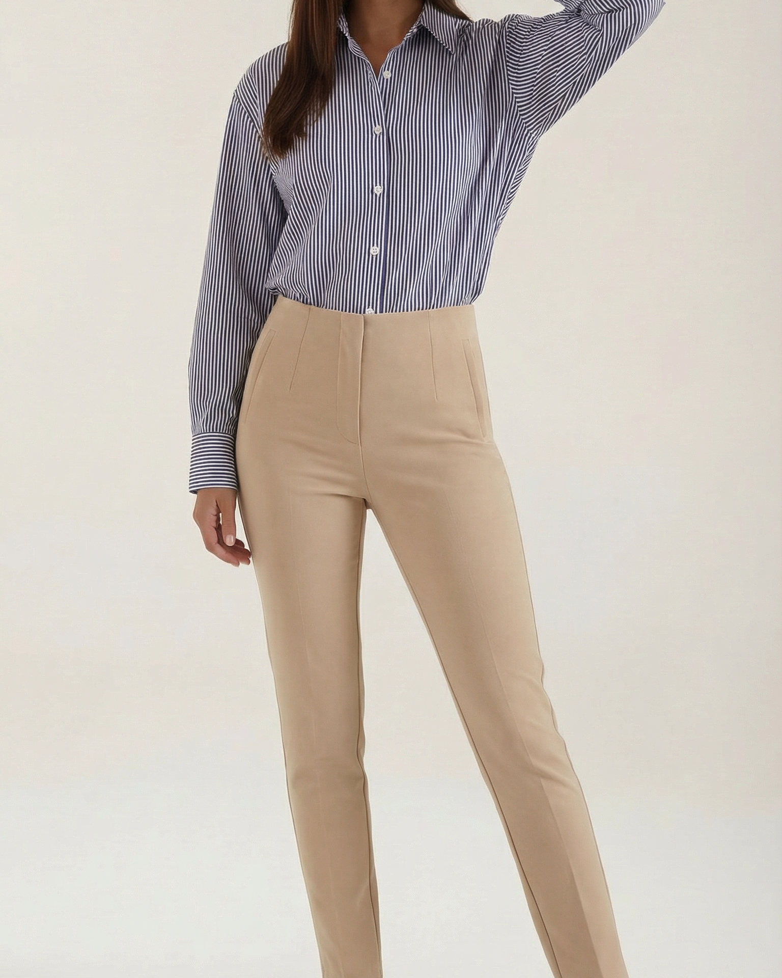 Blusa Donna a Righe Maniche Lunghe in Poplin Elegante