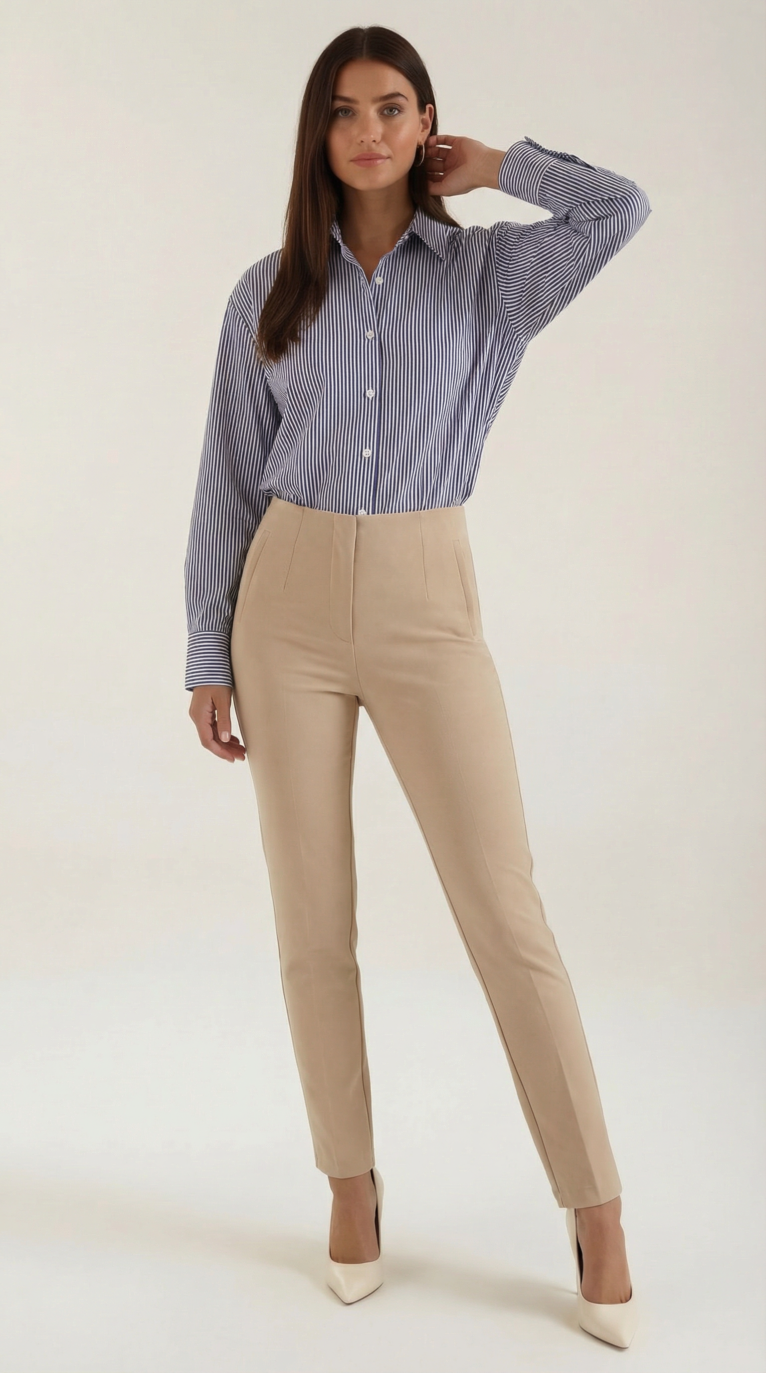 Blusa Donna a Righe Maniche Lunghe in Poplin Elegante