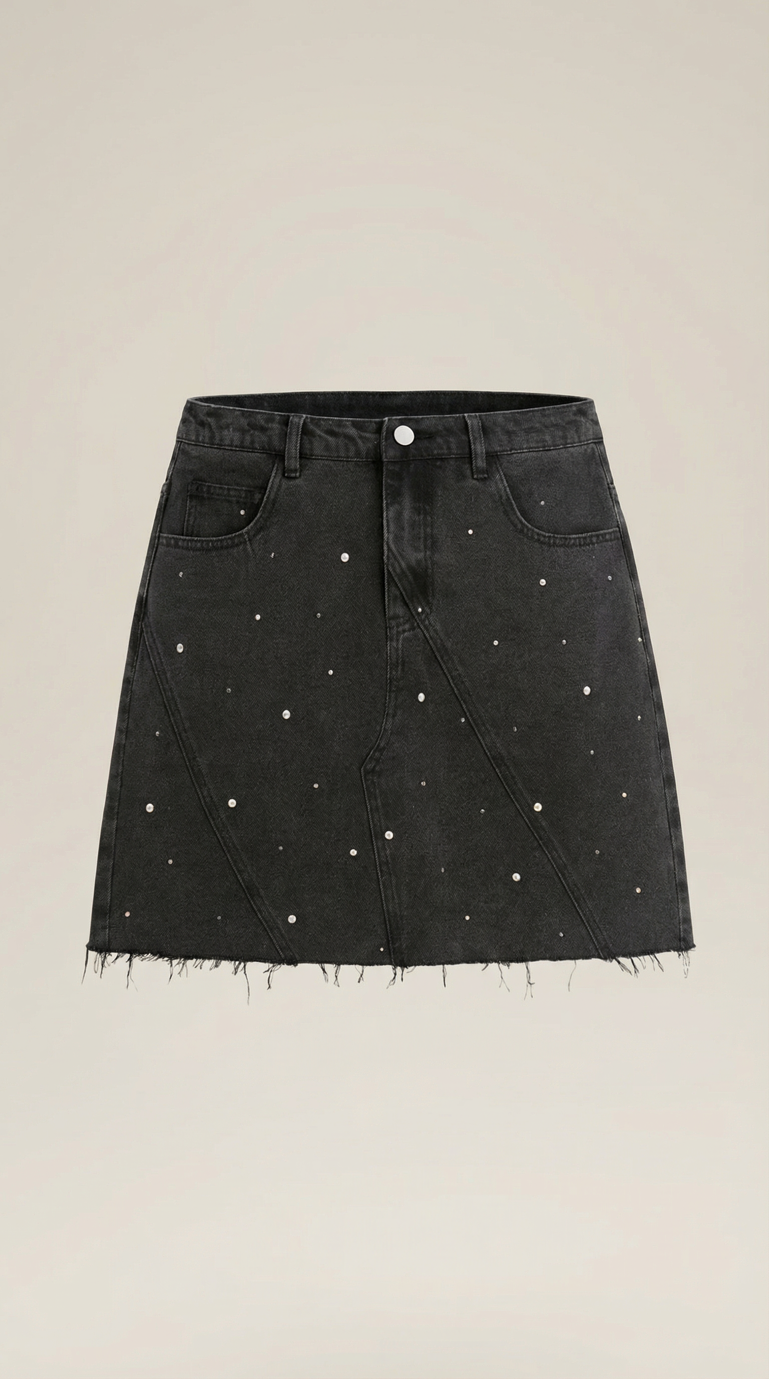 Gonna Donna in Jeans con Perle Orlo Grezzo Denim