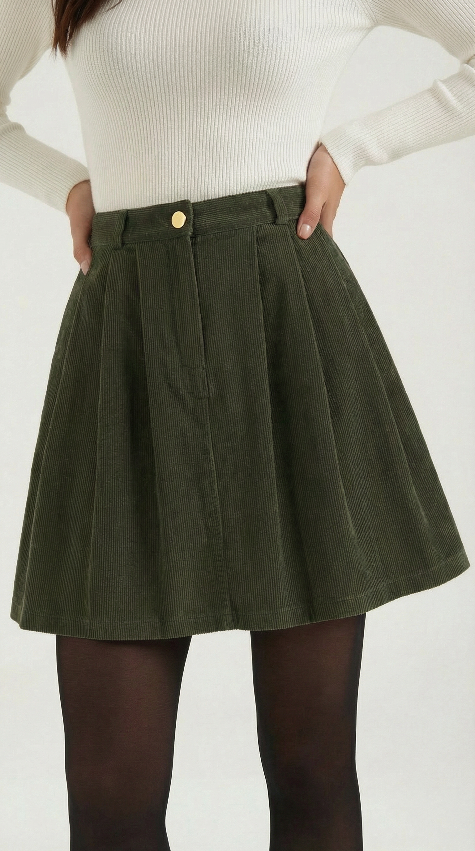 Gonna Donna Plissettata a Linea A in Velluto Corduroy