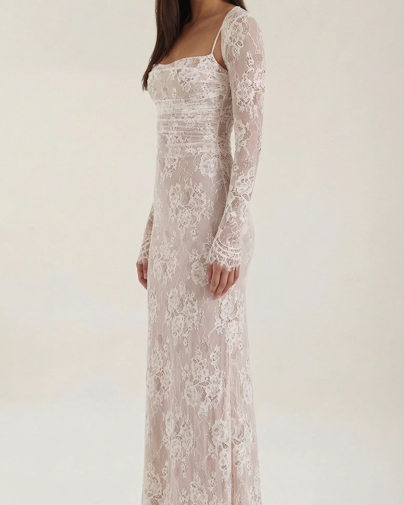 Abito Lungo Donna in Pizzo Scollo a V Cerimonia Elegante