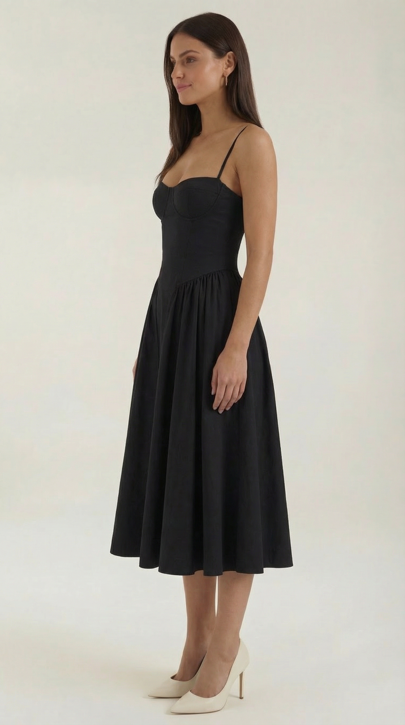 Abito Midi Donna con Corsetto Scollo a Cuore Cottage Core