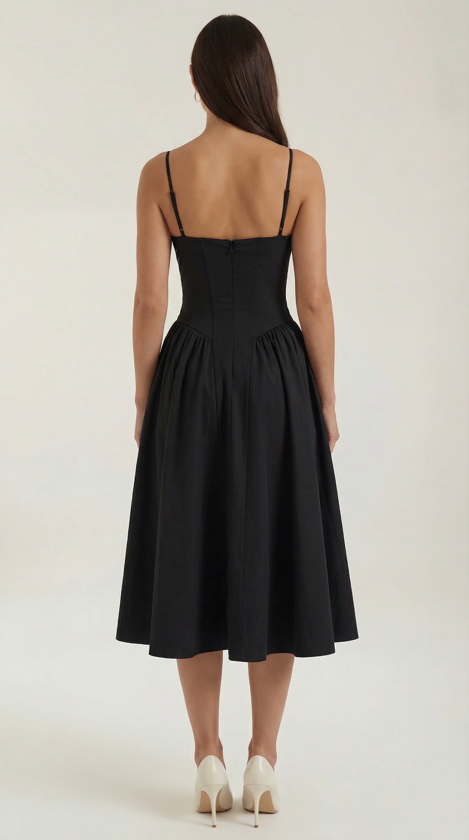 Abito Midi Donna con Corsetto Scollo a Cuore Cottage Core