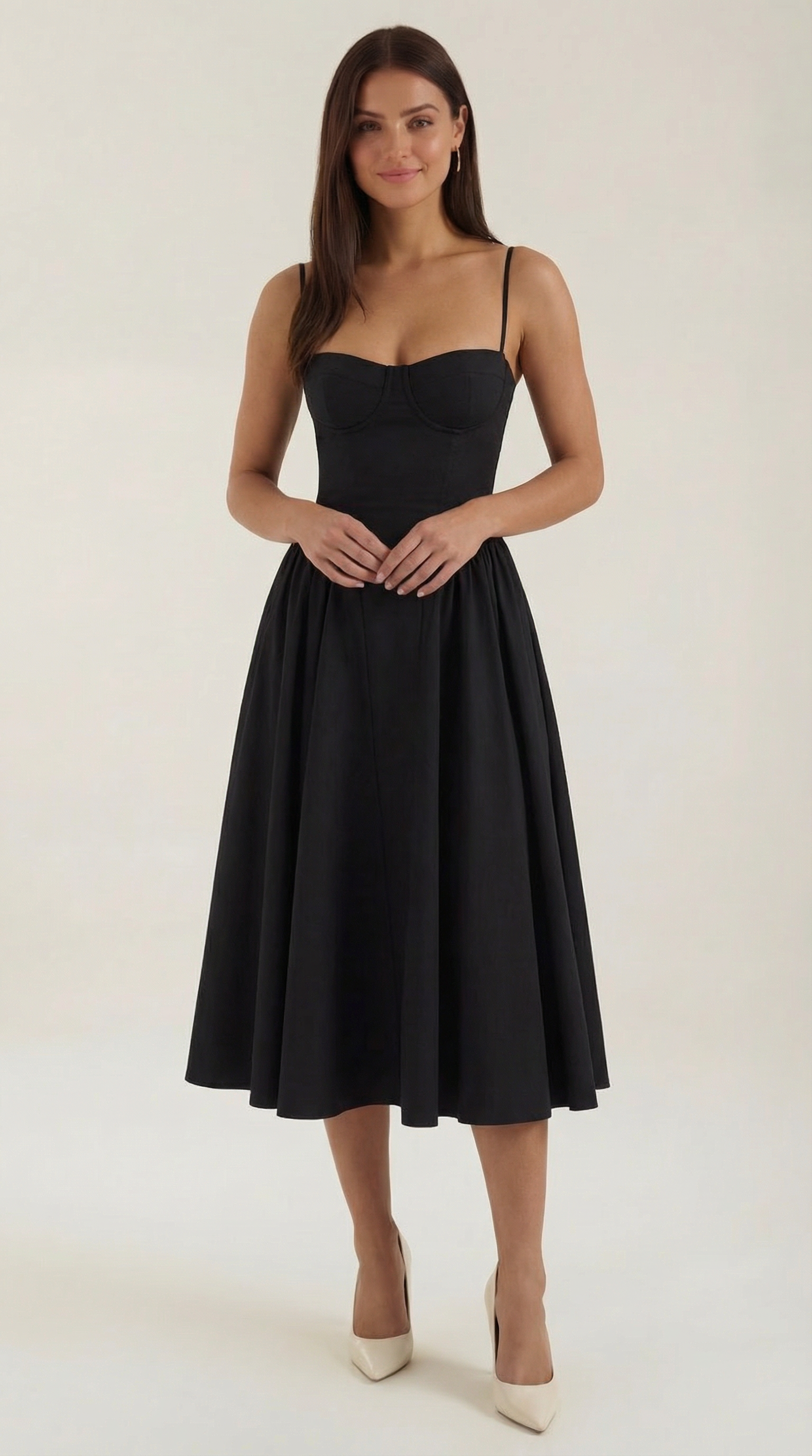 Abito Midi Donna con Corsetto Scollo a Cuore Cottage Core