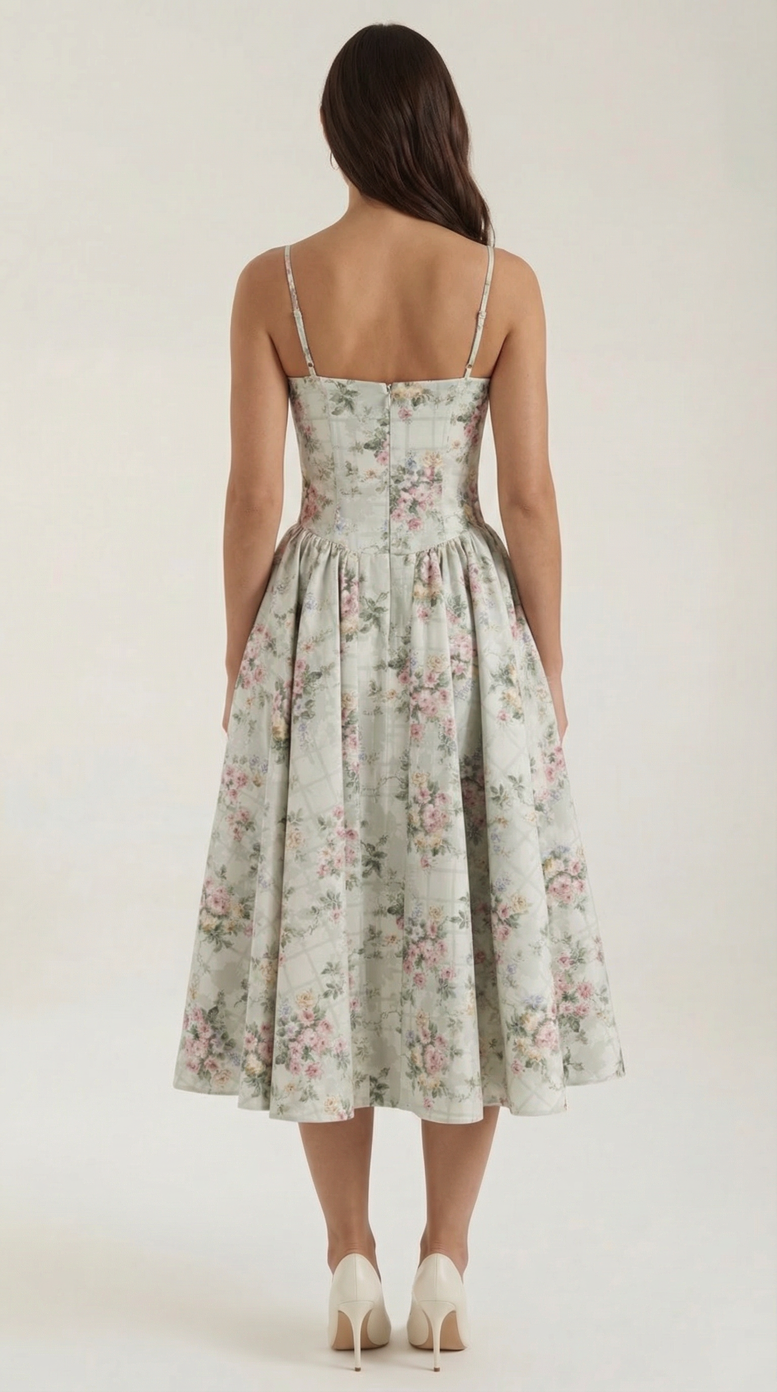 Abito Midi Donna con Corsetto Scollo a Cuore Cottage Core