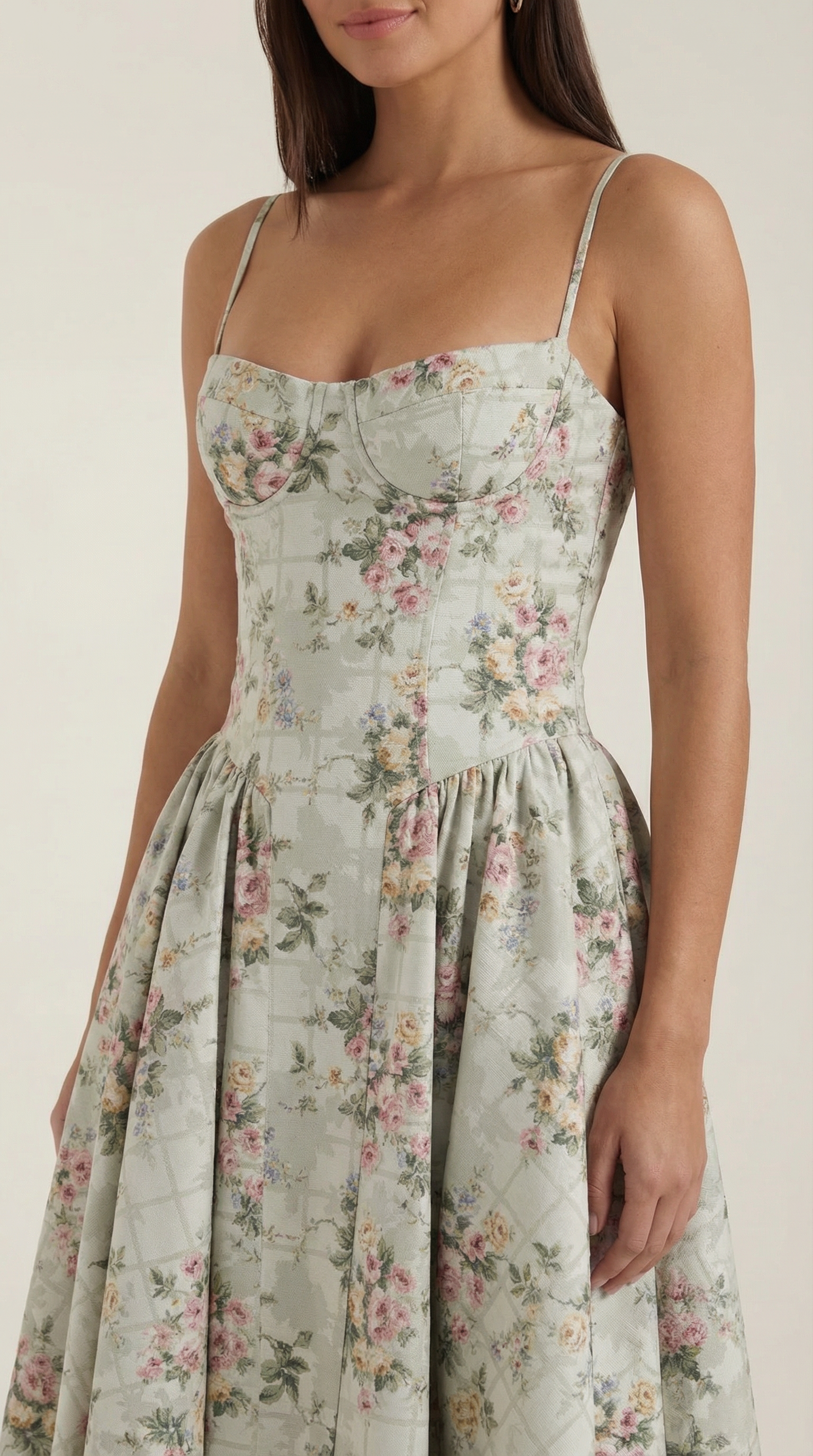 Abito Midi Donna con Corsetto Scollo a Cuore Cottage Core