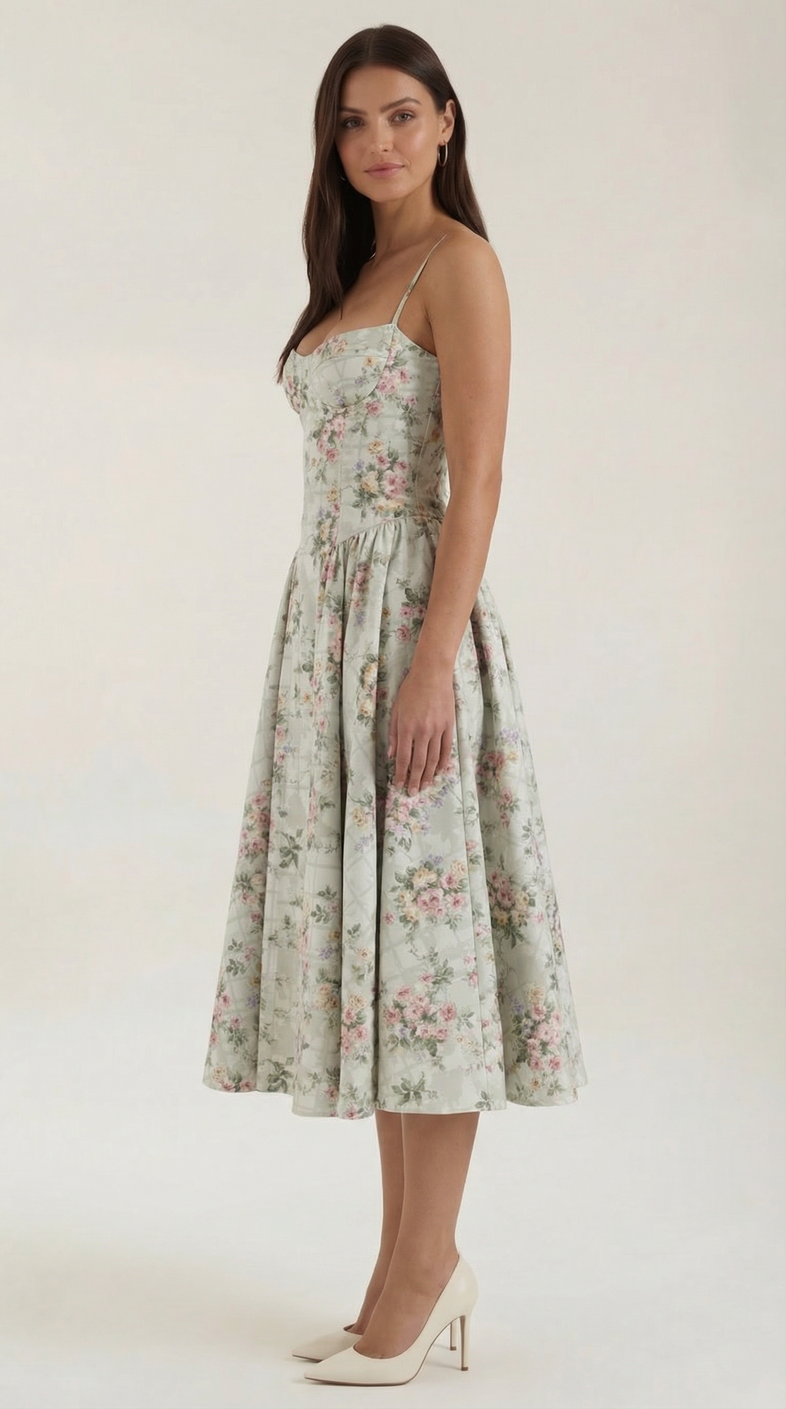 Abito Midi Donna con Corsetto Scollo a Cuore Cottage Core