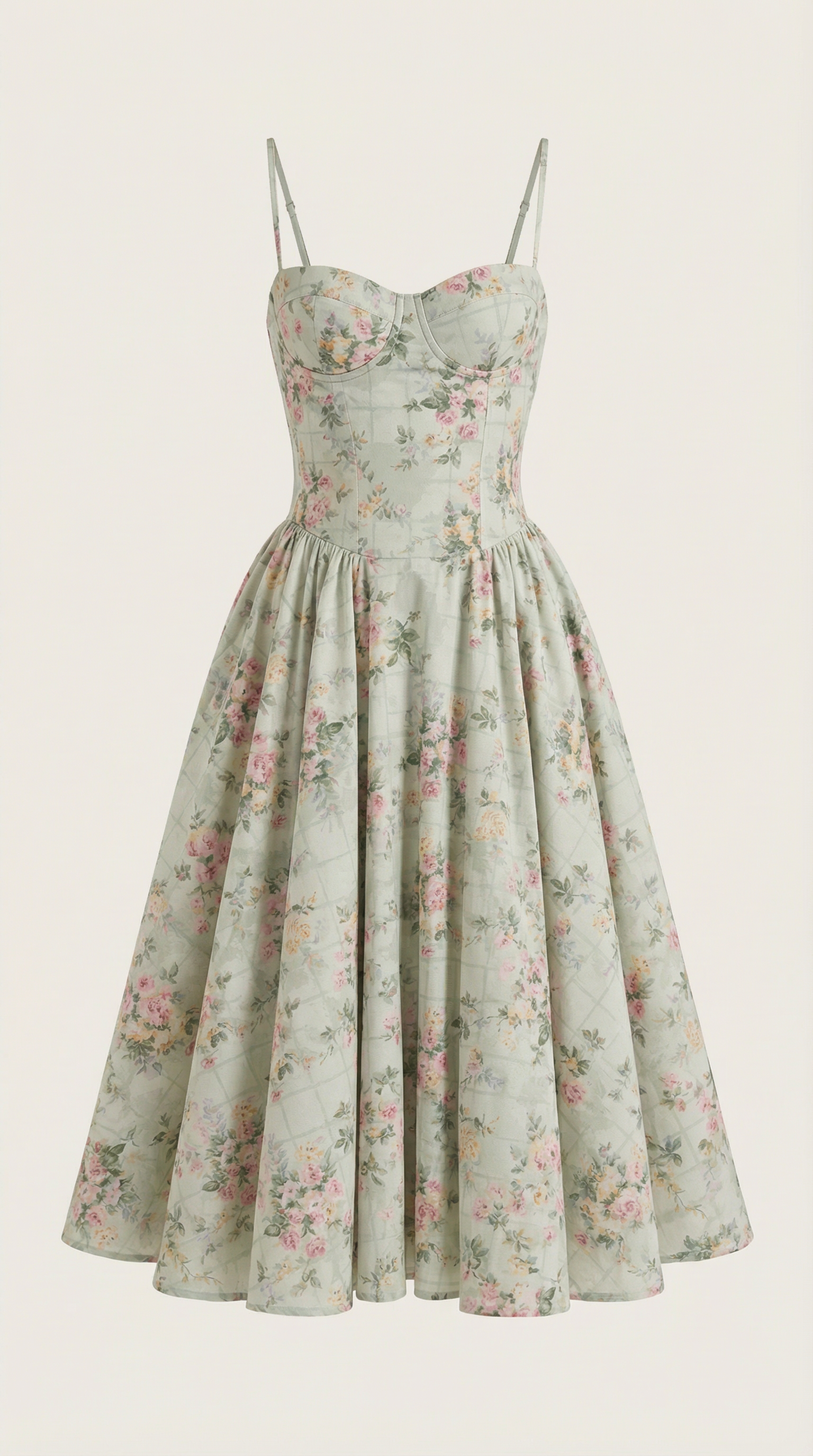 Abito Midi Donna con Corsetto Scollo a Cuore Cottage Core