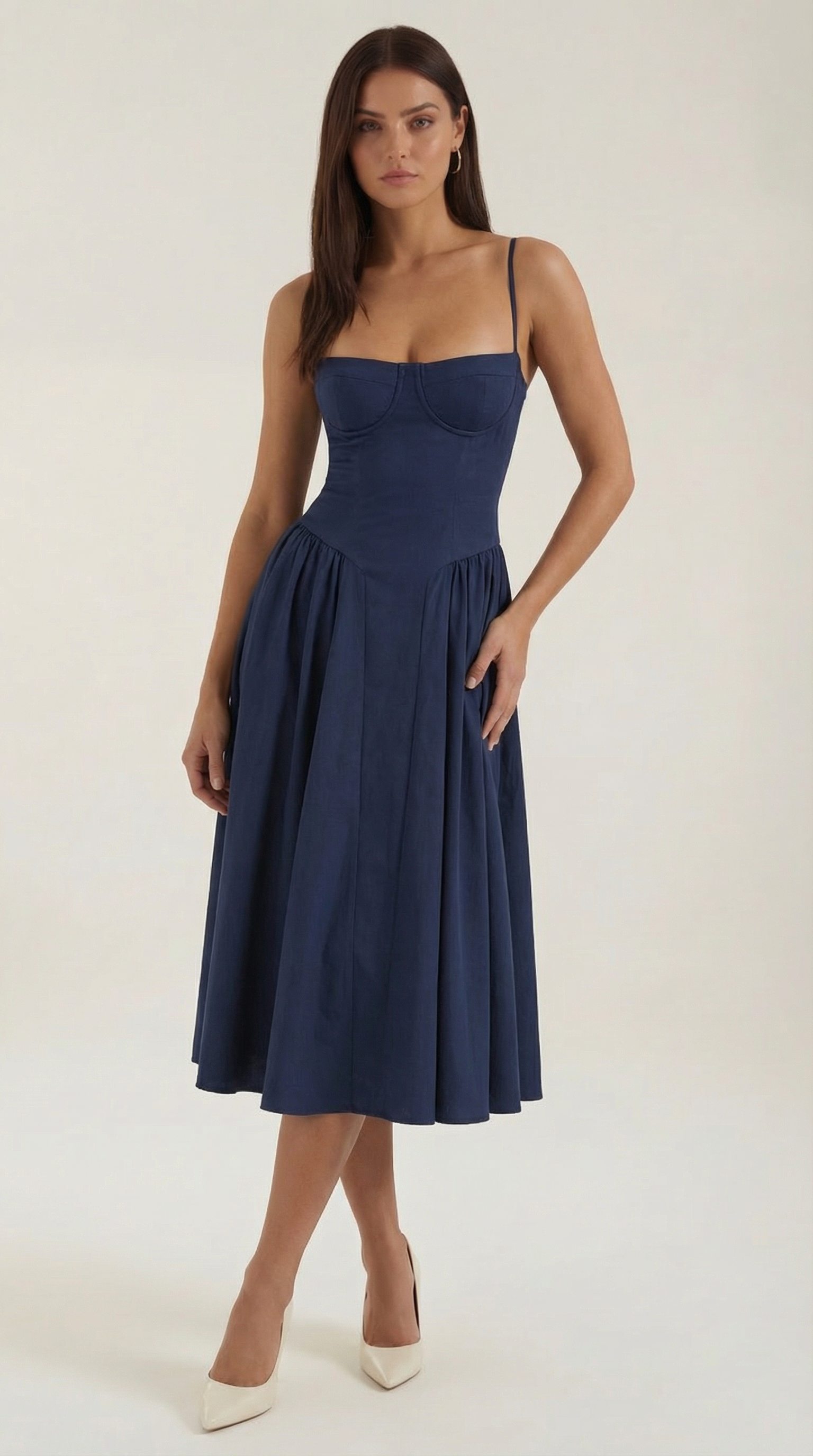 Abito Midi Donna con Corsetto Scollo a Cuore Cottage Core