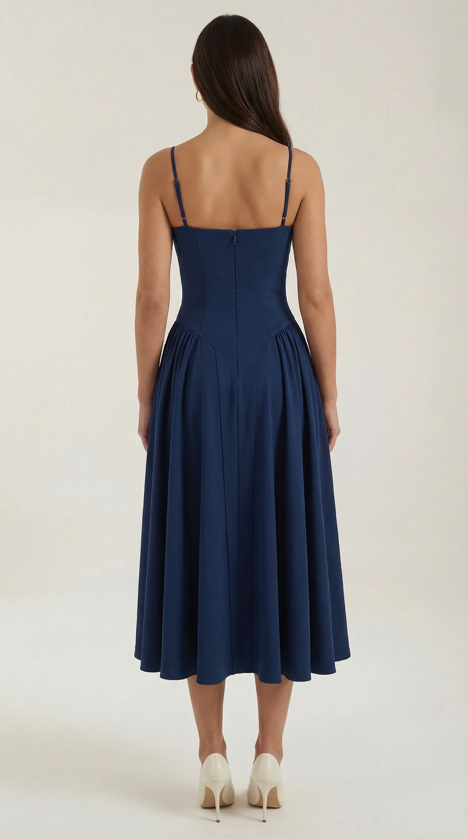 Abito Midi Donna con Corsetto Scollo a Cuore Cottage Core