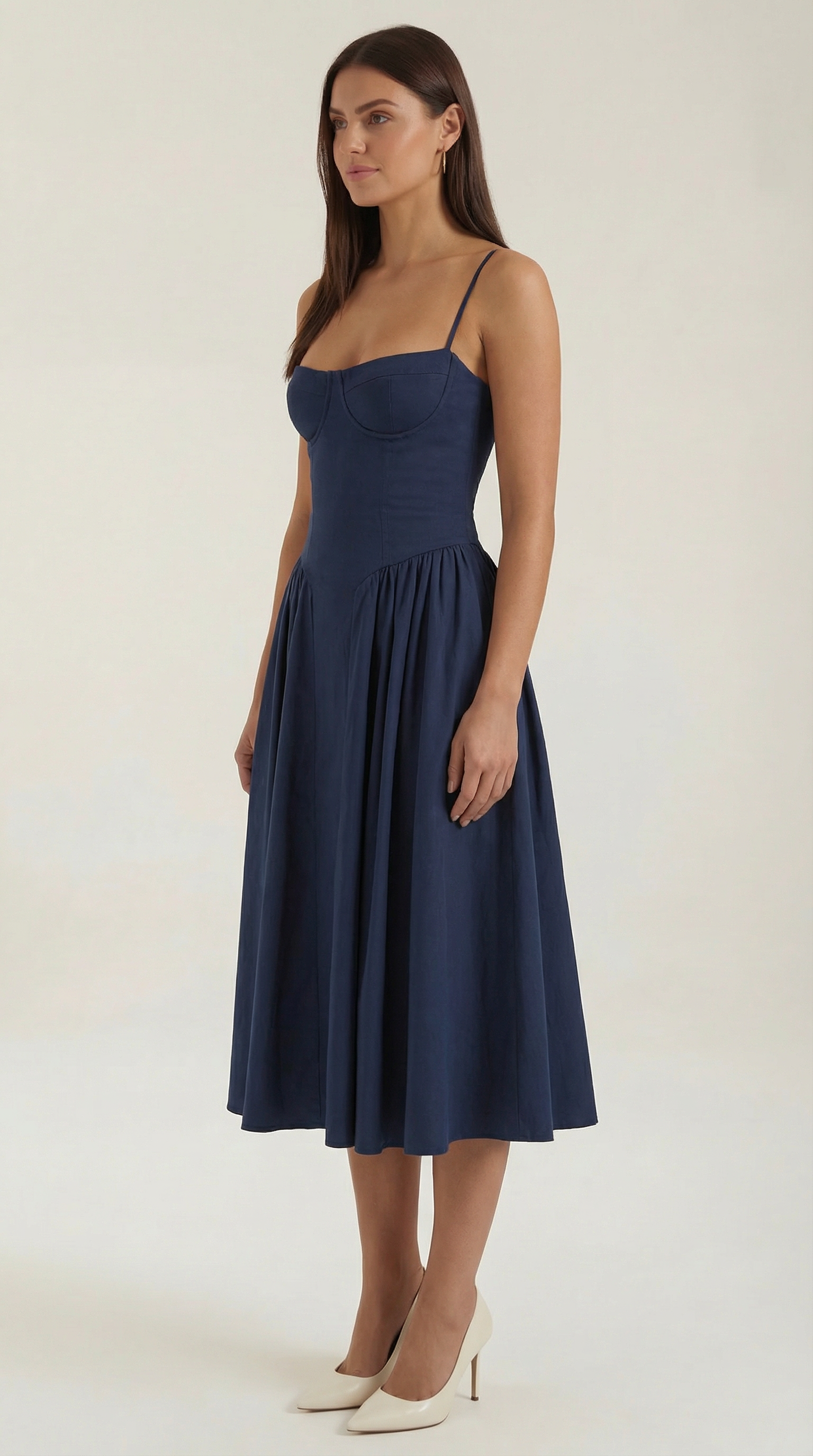 Abito Midi Donna con Corsetto Scollo a Cuore Cottage Core