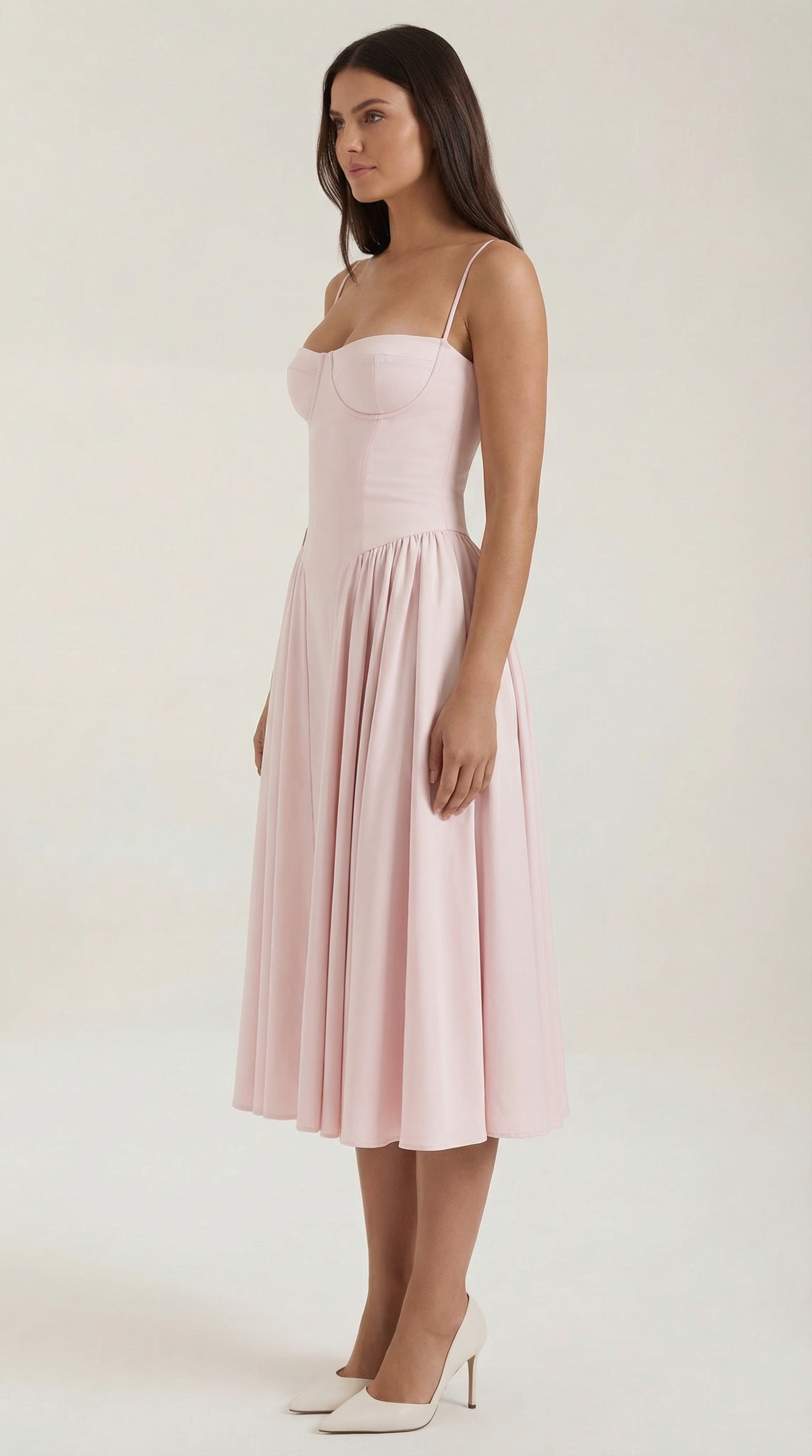 Abito Midi Donna con Corsetto Scollo a Cuore Cottage Core