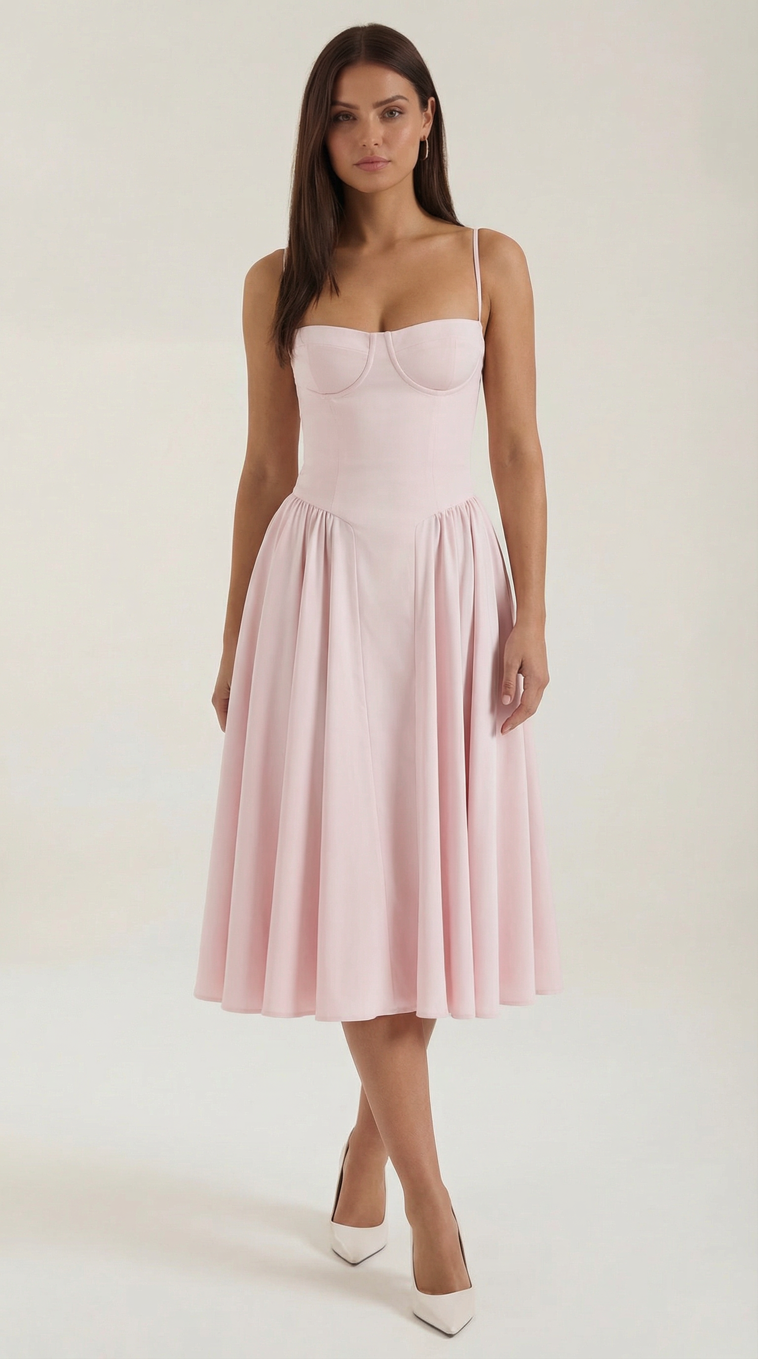 Abito Midi Donna con Corsetto Scollo a Cuore Cottage Core