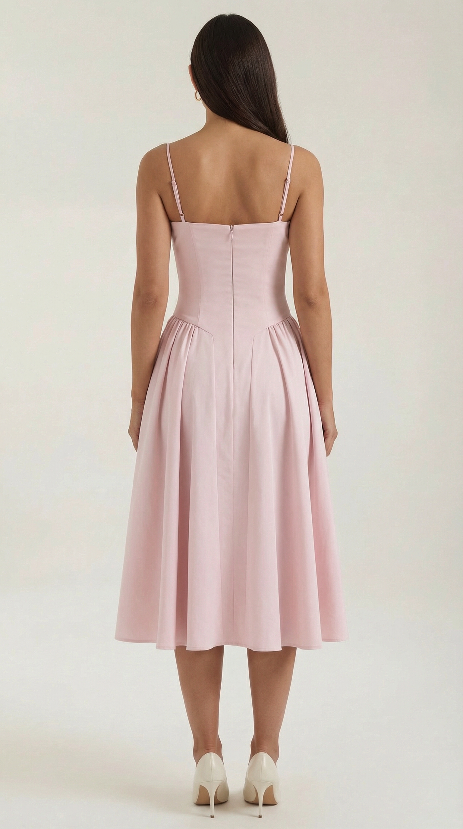 Abito Midi Donna con Corsetto Scollo a Cuore Cottage Core