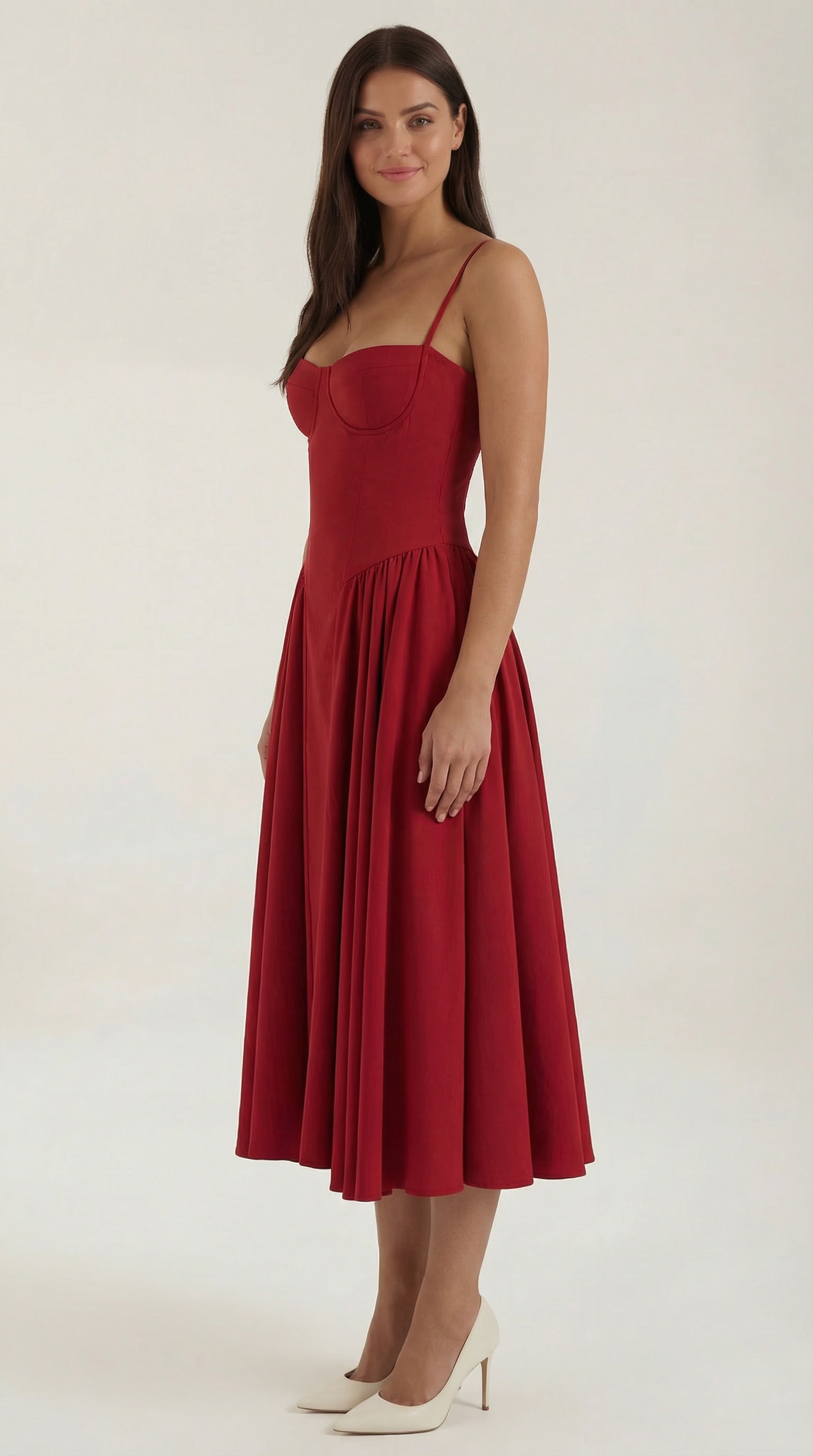 Abito Midi Donna con Corsetto Scollo a Cuore Cottage Core