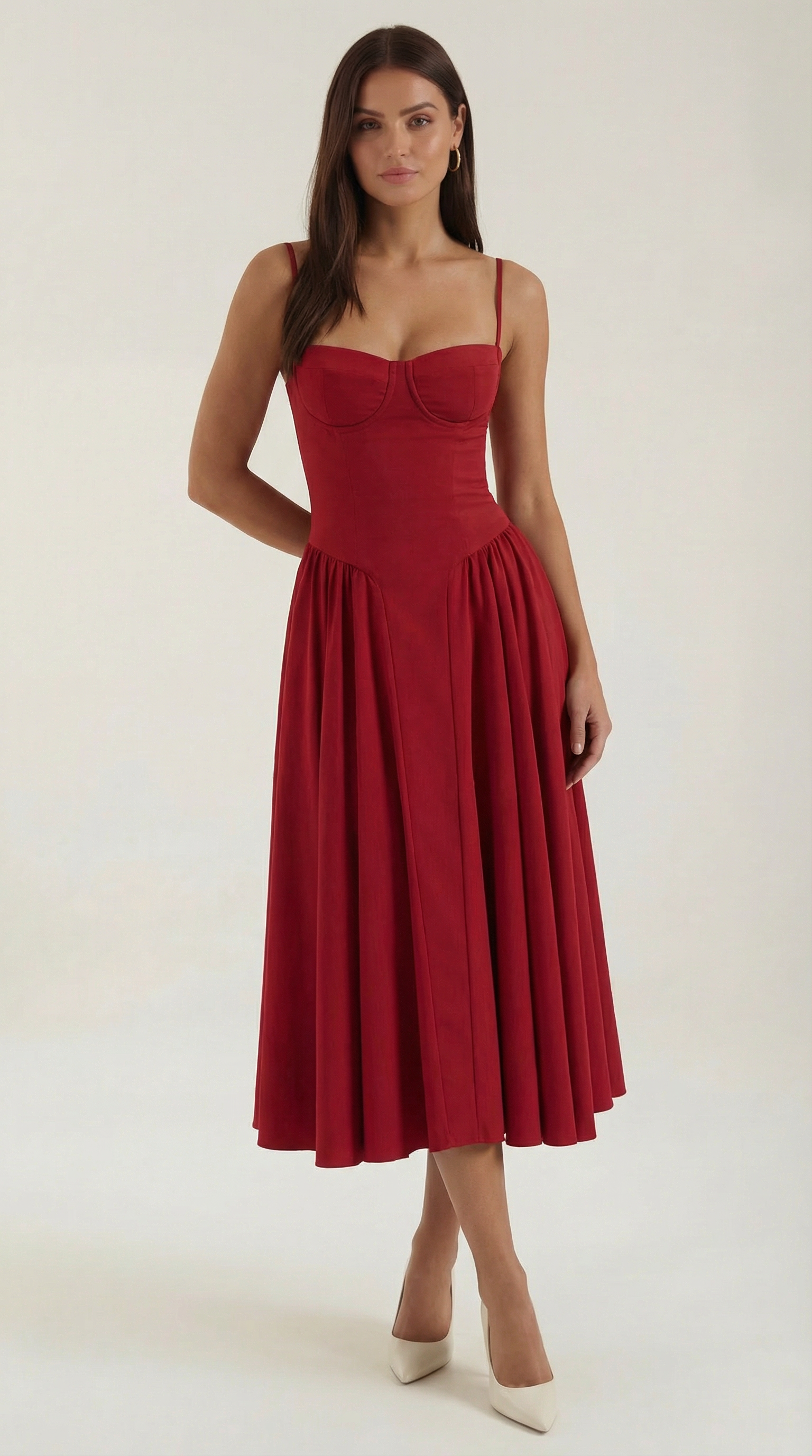 Abito Midi Donna con Corsetto Scollo a Cuore Cottage Core